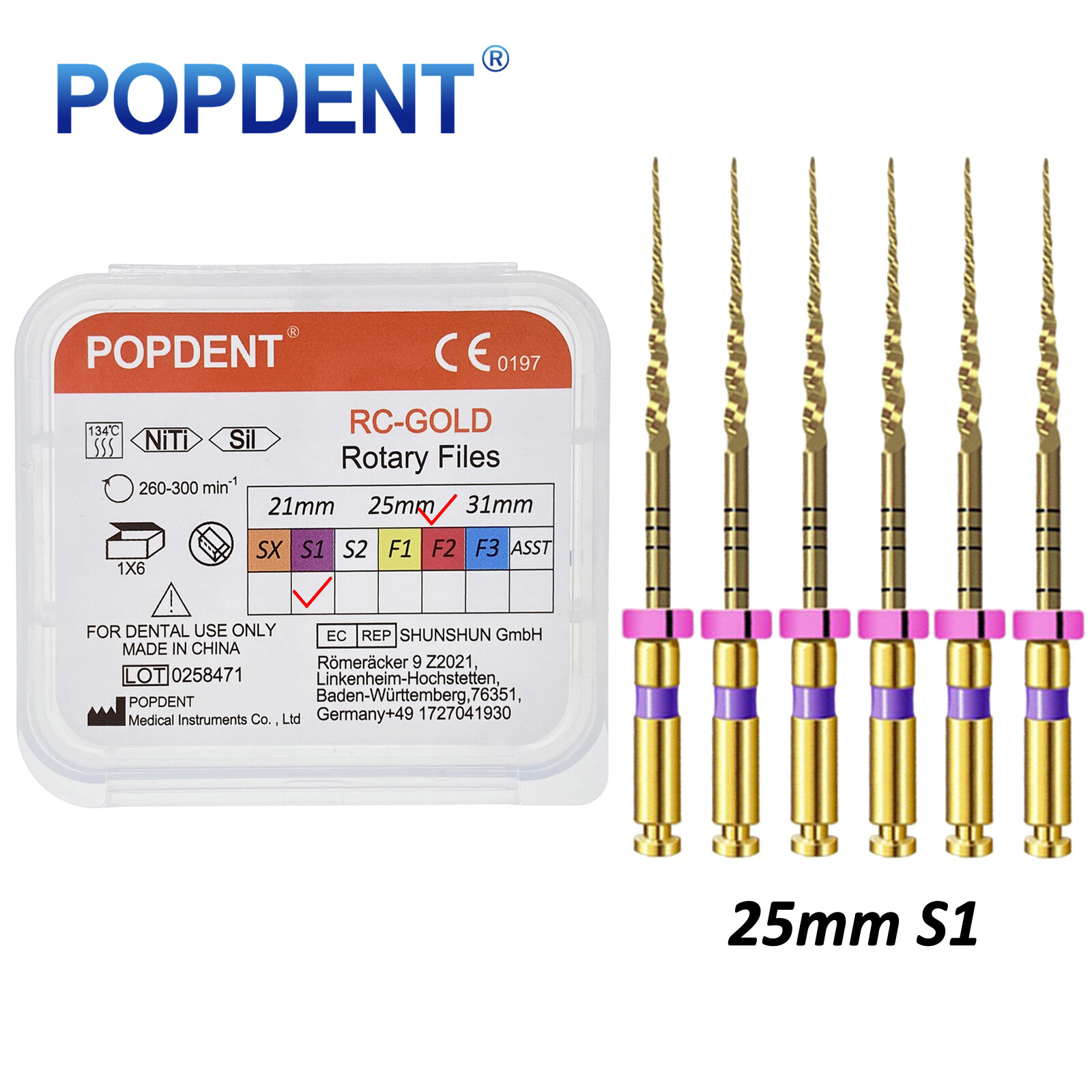 POPDENT Dental Endo Rotary Files X-Pro Gold Taper NITI Root Canal Files 6Pcs