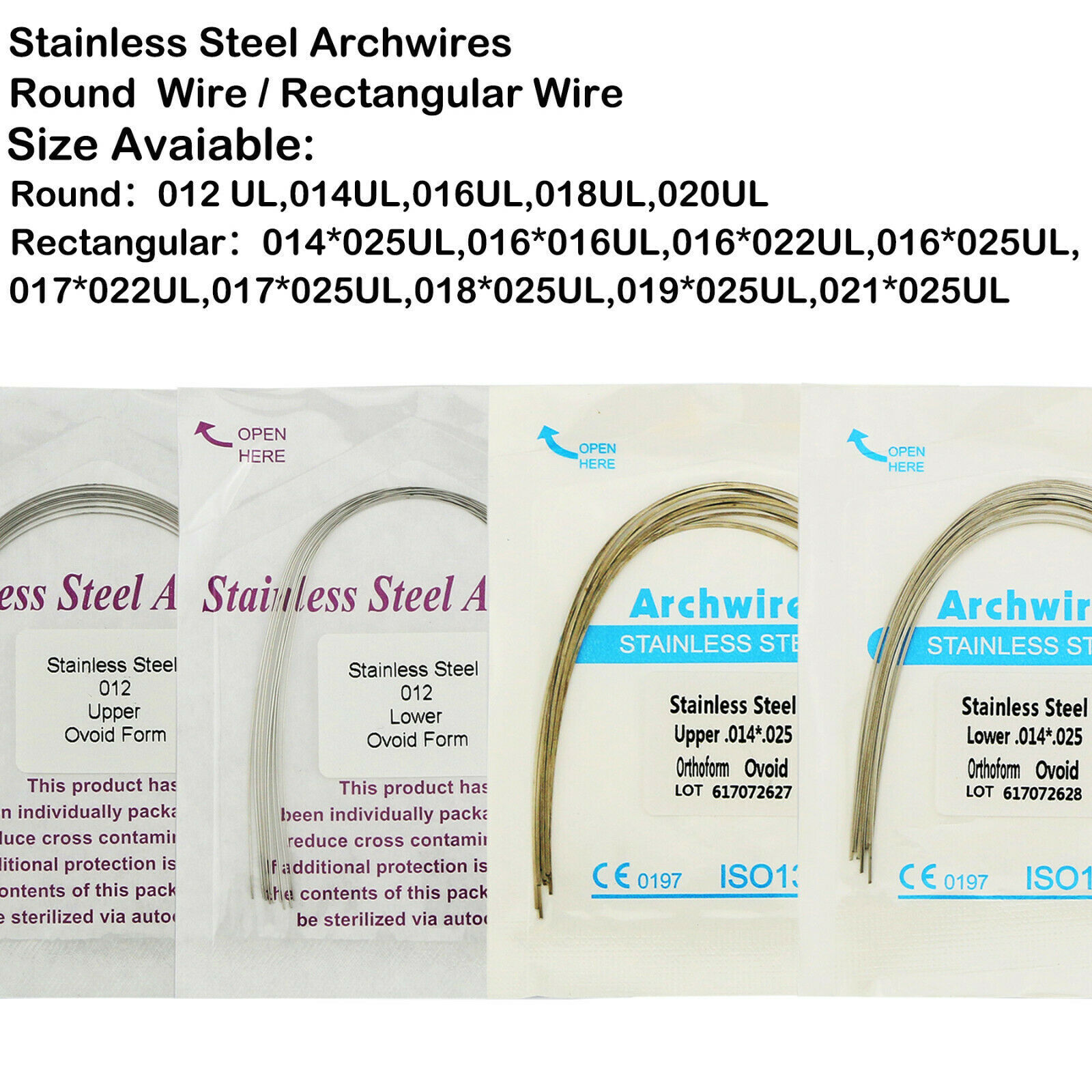 Dental S.S Orthodontic Arch Wire Stainless Steel Round Rectangular Ovoid/Natural
