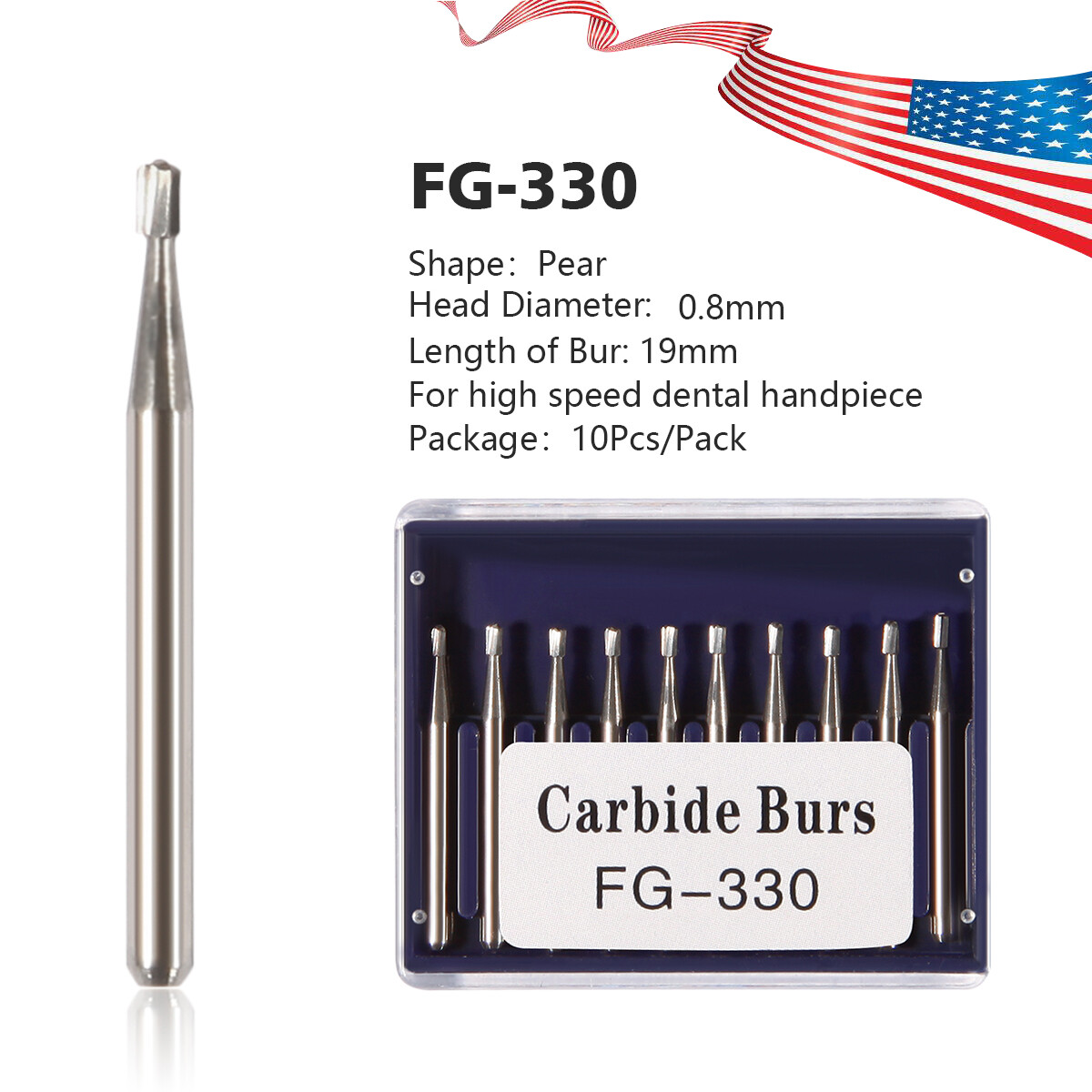 Dental 330 Burs Carbide FG Pear 19mm For High Speed Handpiece USA