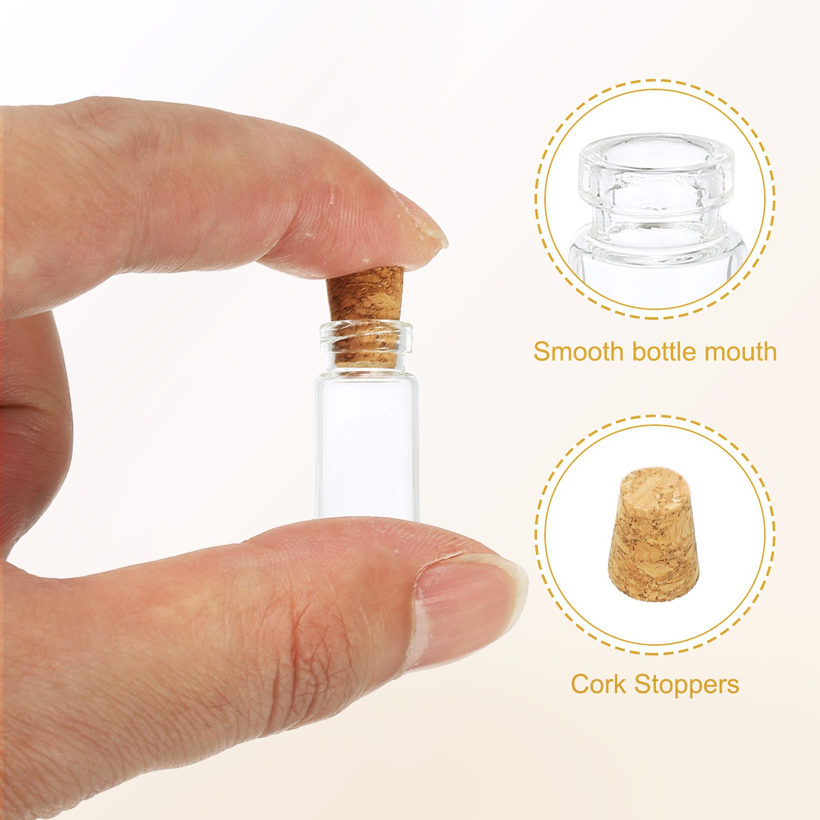 1ml Tiny Glass Bottles Vials 50Pcs Mini Clear Bottles Glass with Cork Stoppers