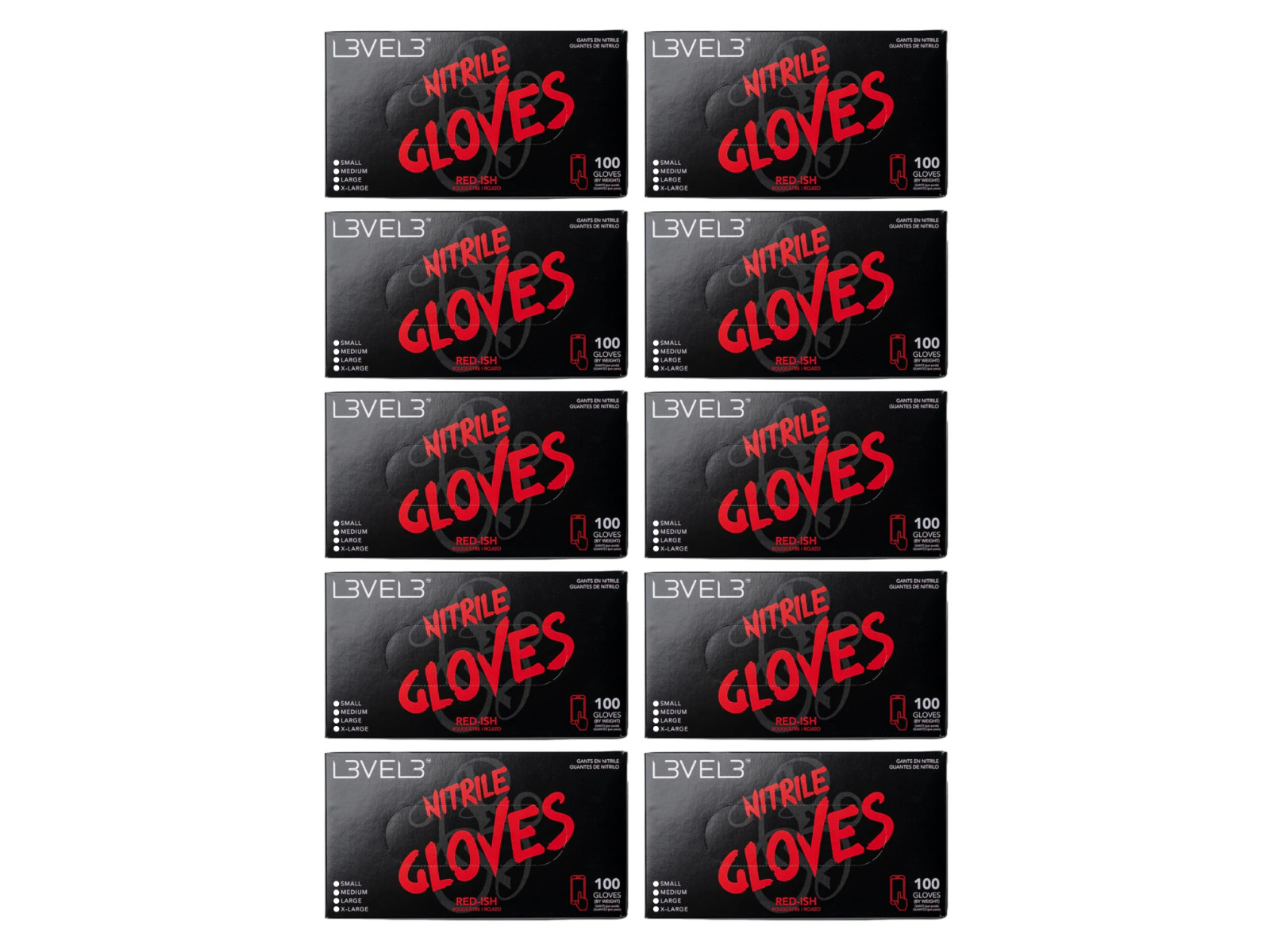 Level 3 Professional Nitrile Gloves Red-Ish 10-Pack 1000 Gloves S,M,L AVAILABLE