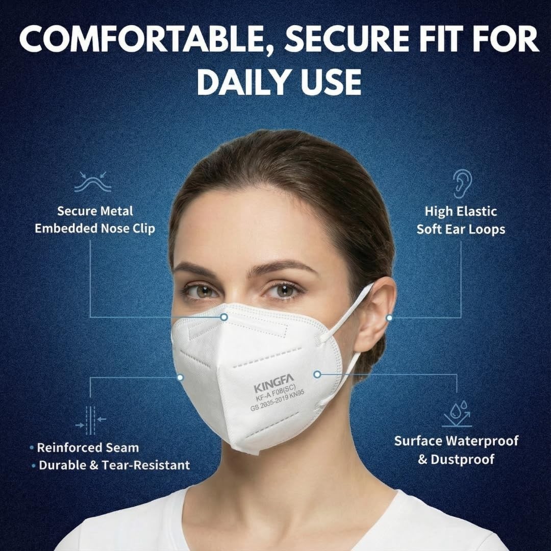 50 Pack KN95 Face Masks, 5-Layer Protection, GB2626-2019 Certified, Adjustable N