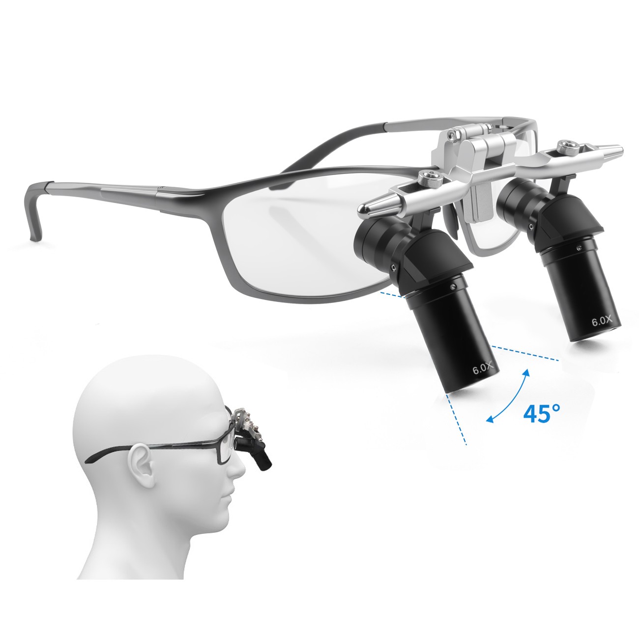 6.0X Dental Surgical Magnifiers 48° Ergo Loupes Pupil Distance Adjustable