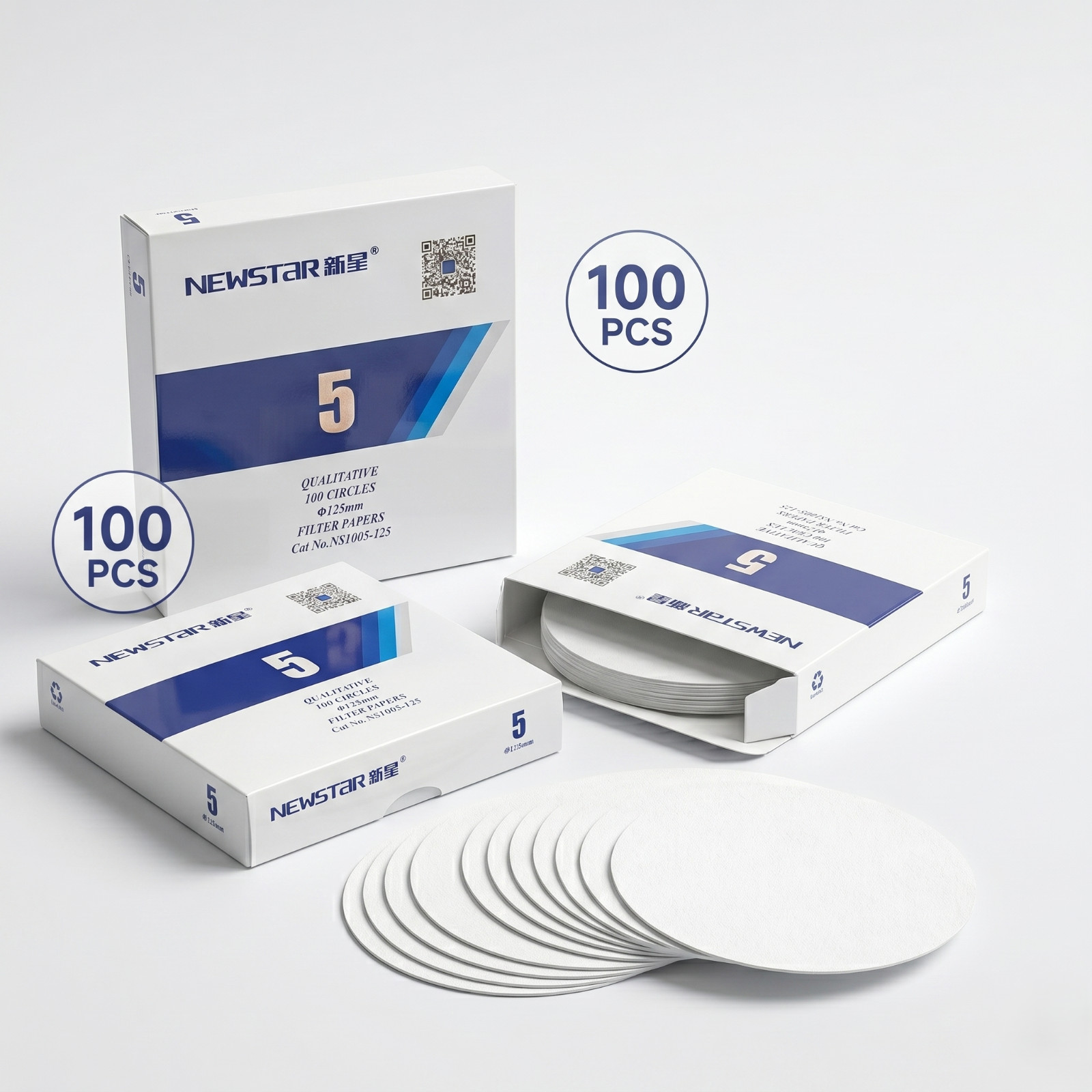 1000pcs Grade 5 Qualitative Filter Paper 2.5µm, 70-320mm Circles Standard