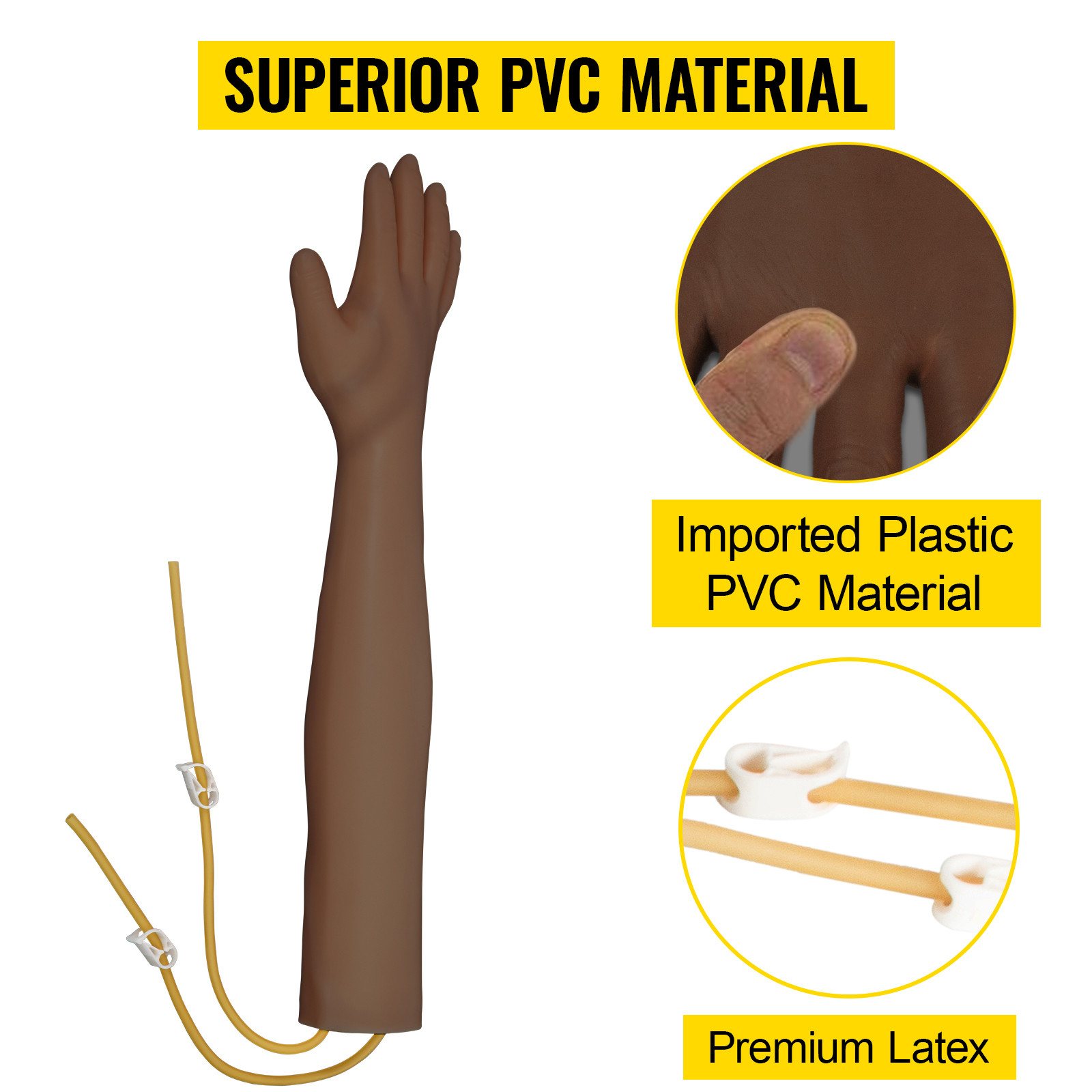 VEVOR Intravenous Practice Arm Kit Phlebotomy Arm PVC Dark Skin for Venipuncture