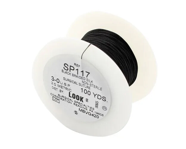 Look SP117 3/0 100 Yards of Silk Black Braided Sutures on a Spool