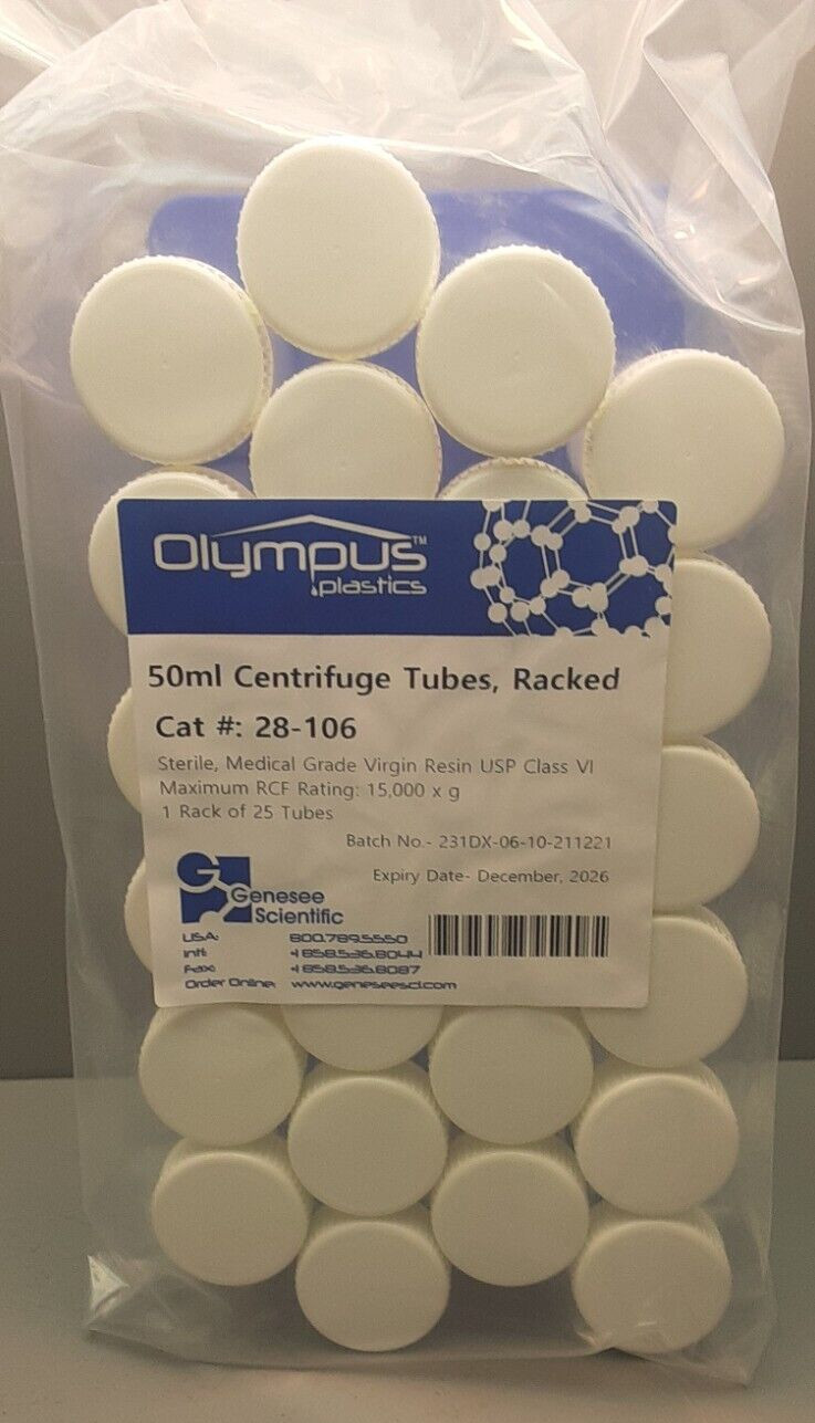 Olympus 50ml Centrifuge Tubes/Racked (25 sealed) 28-106 Exp. 12-2026