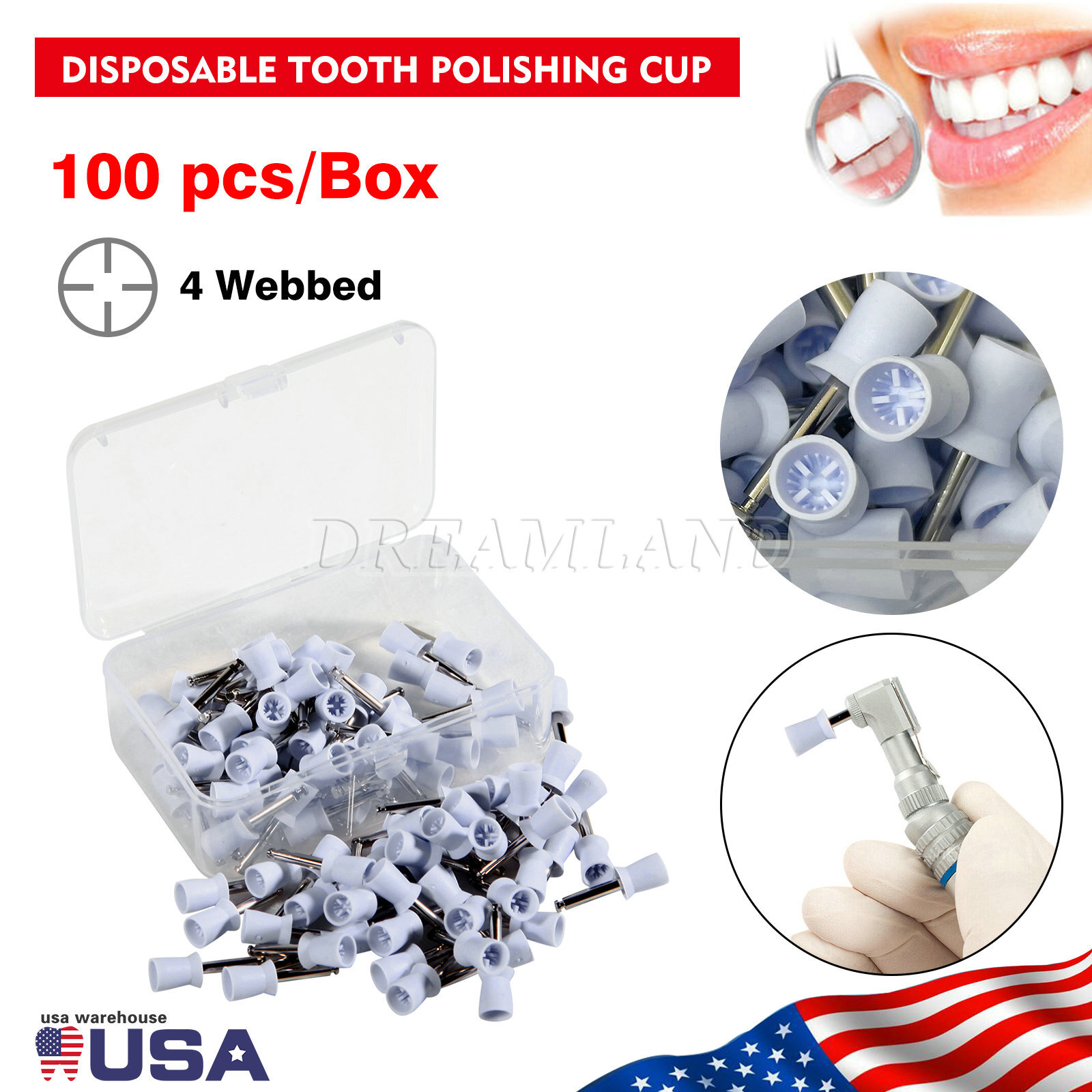 100pc Dental Latch Prophy Polishing Cup Cups For Contra Angle Handpiece Firm