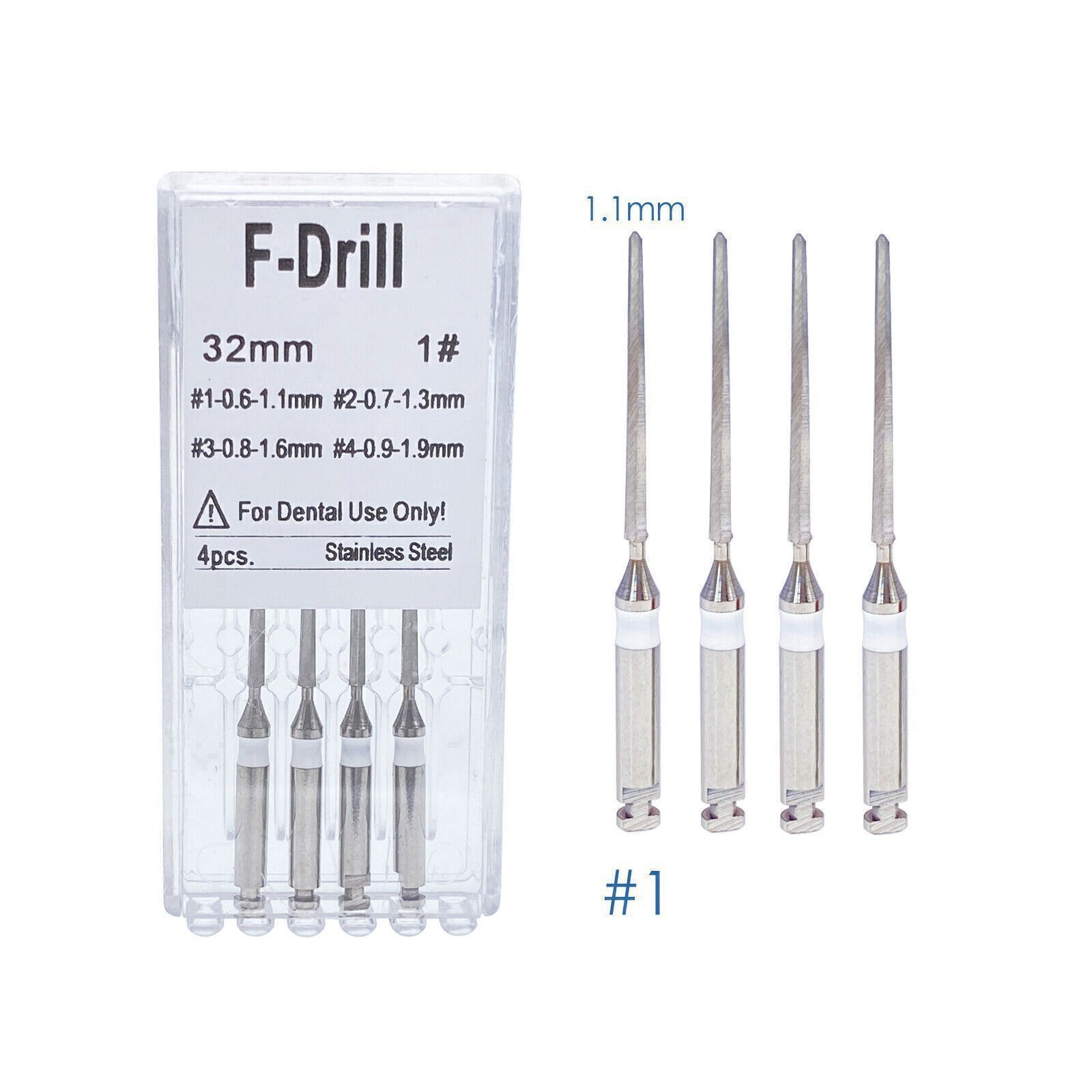 4/pk Dental Endodontic Endo Root Canal Fiber Post Drills 1.1mm 1.3mm 1.6mm 1.9mm