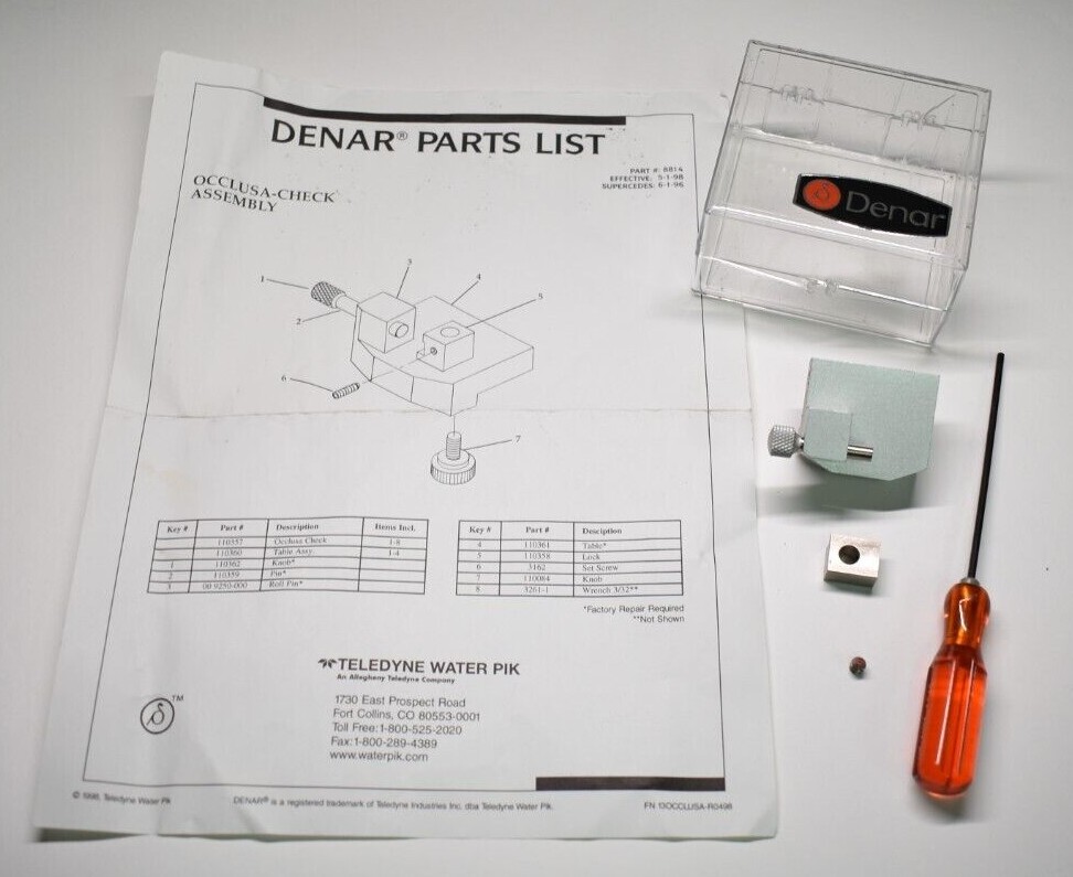 Denar 110360 Occlusal Check Table Whip Mix New Never From Left Over Stock