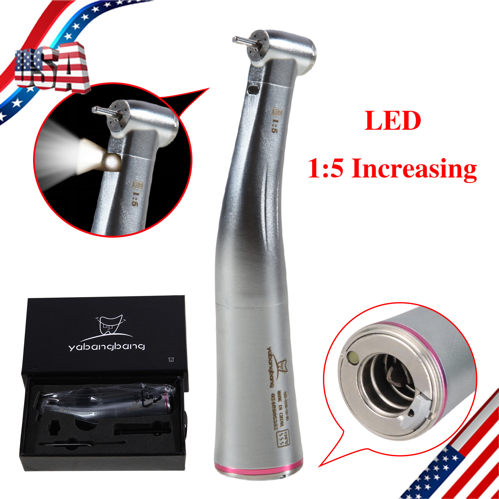 Dental 1:5 Fiber Optic LED Contra Angle Increasing Handpiece Fit NSK E-Type USA