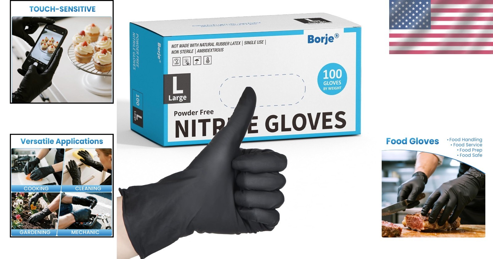 Large Black Nitrile Gloves, 100 Count – Latex-Free & Food Safe for Maximum Pr…