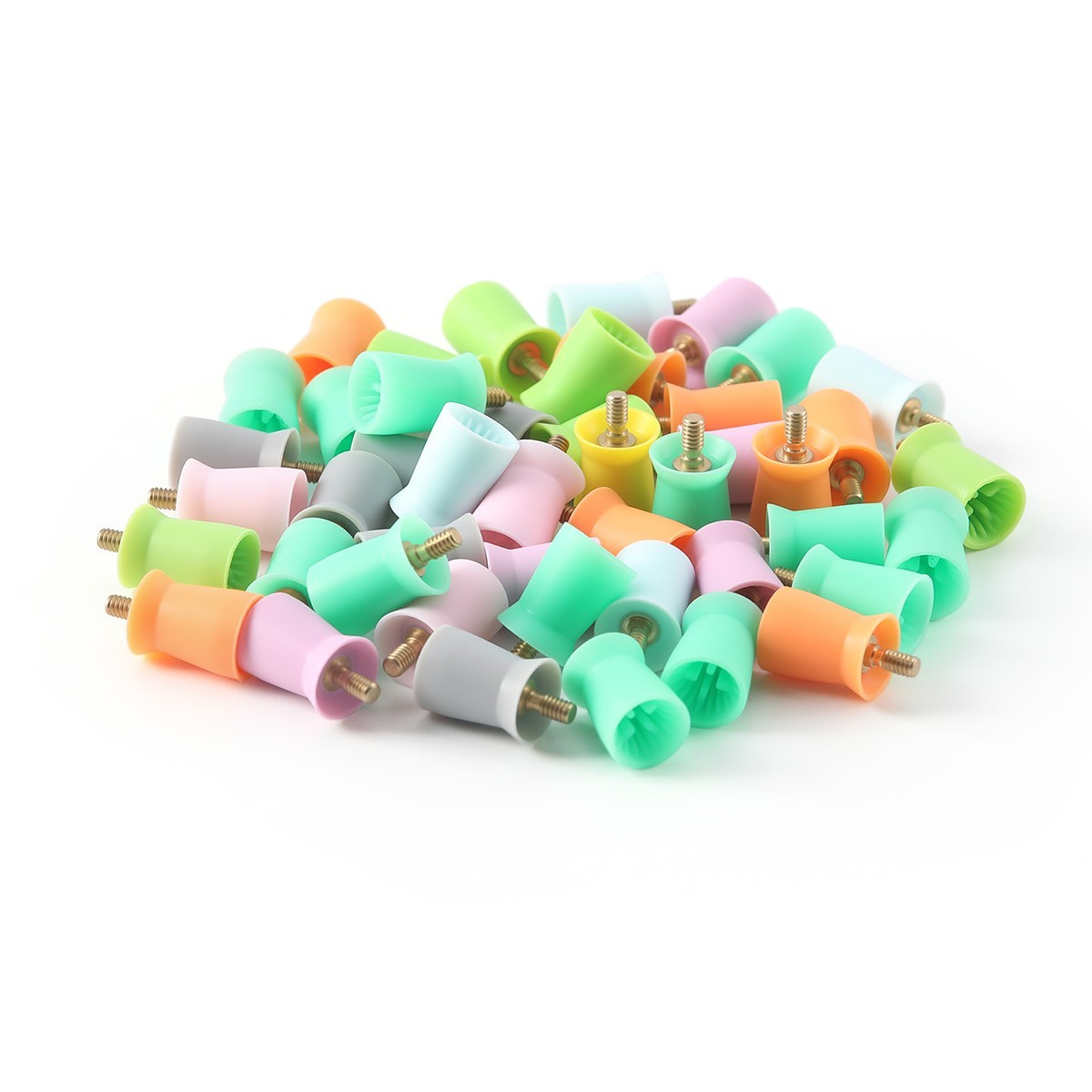100pcs/box Dental Silicone Screw Prophy Cups Brush Copper HandleThreaded‌ Soft