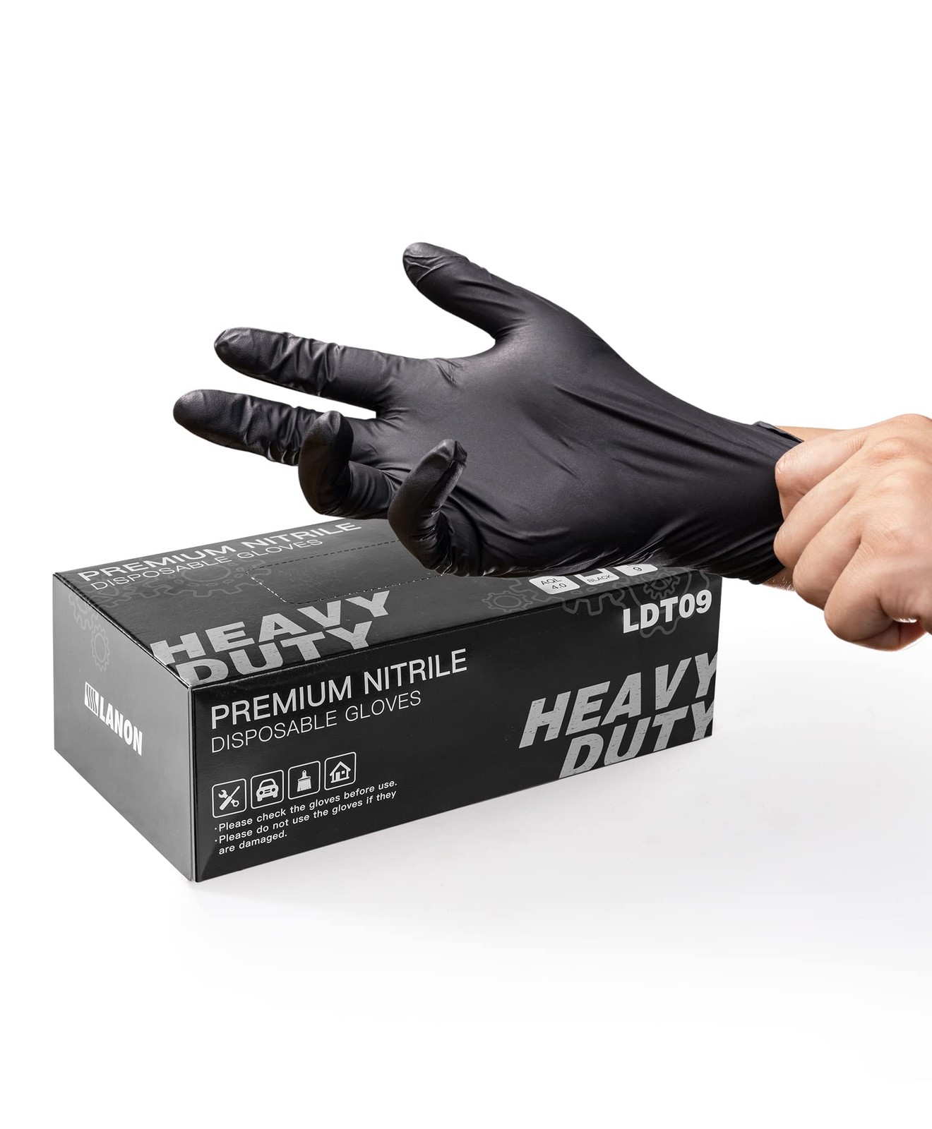 LANON Black Nitrile Disposable Gloves, Food~Safe, Powder~Free, XL