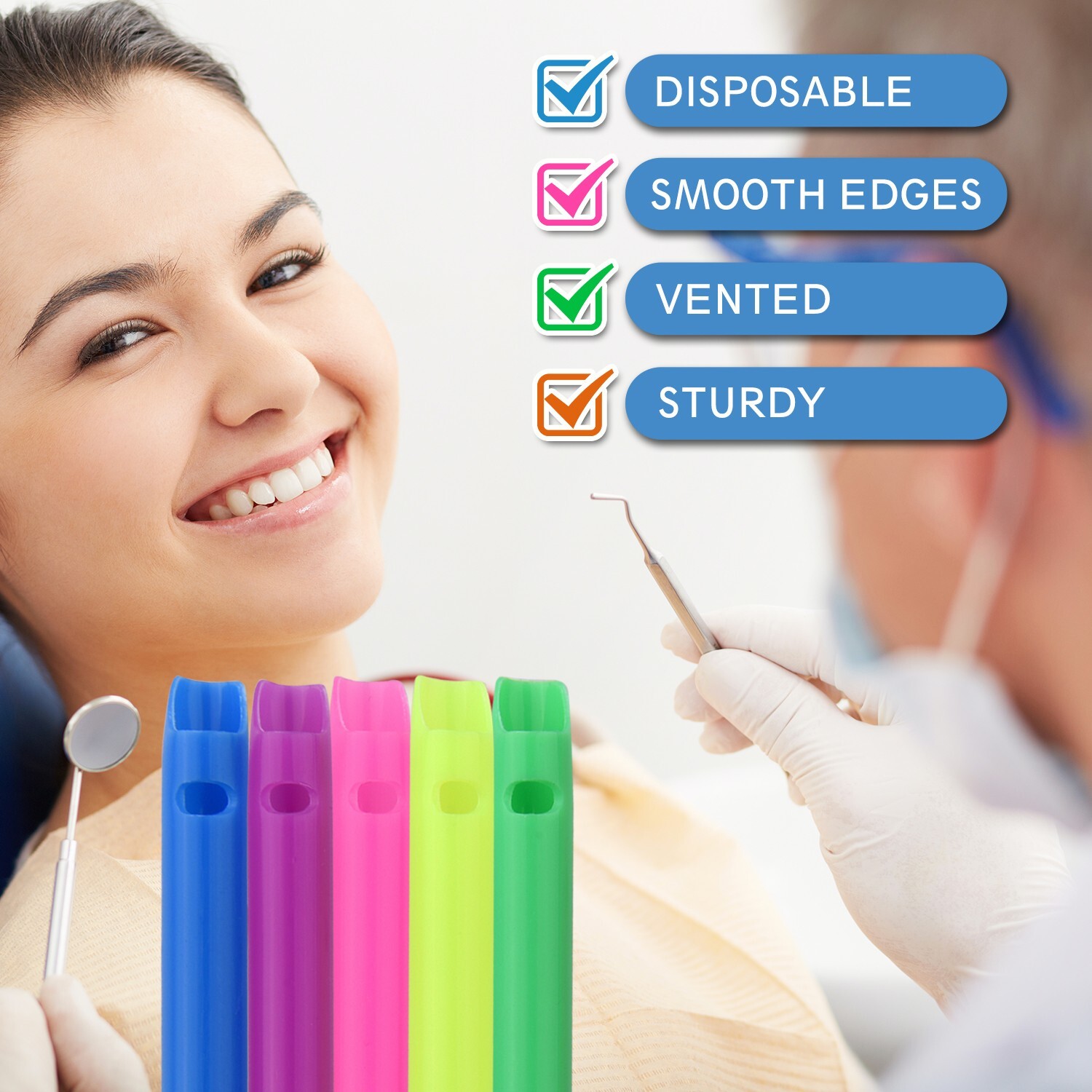100 Dental Disposable HVE High Volume Evacuation Suction Dental Tips- Rainbow