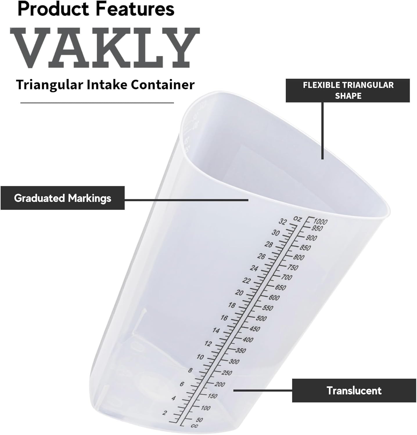 Graduated Intake Output Container 32 Oz – Plastic Triangular Measuring
