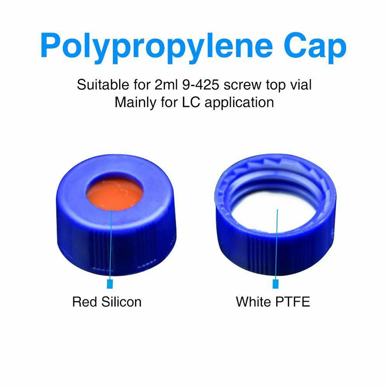 100Pcs 9-425 Screw Caps 9mm Thread White Silicone/Red PTFE Septa for 2ml Vials