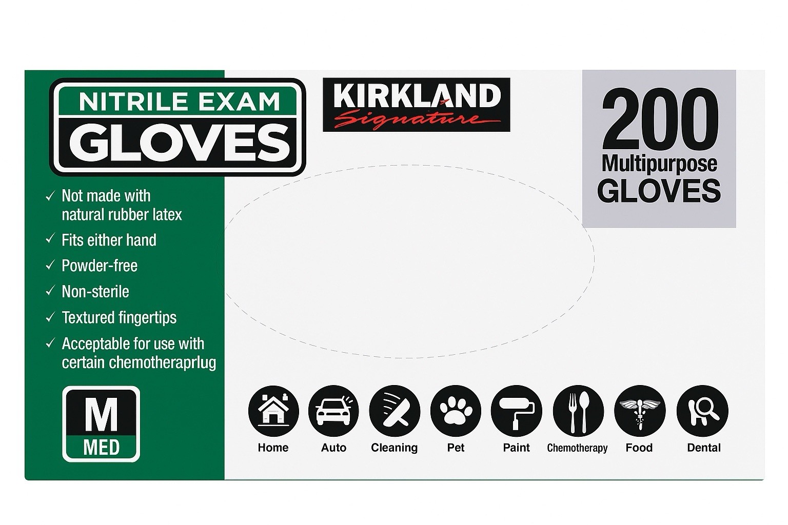 Kirkland Signature Nitrile Powder Free Exam Glove 200-count. Size-Medium