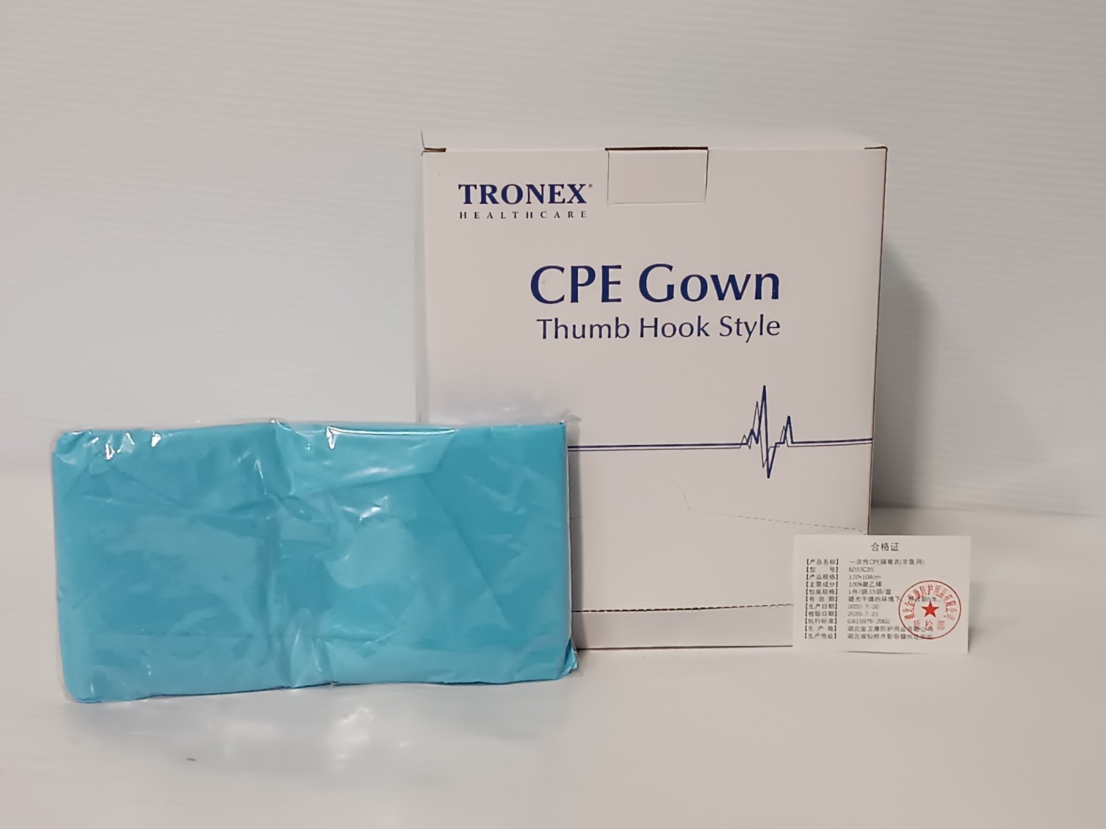 Box of 75: Tronex Healthcare 6033C35 Thumb Hook Style CPE Gown 120x104cm XL Blue