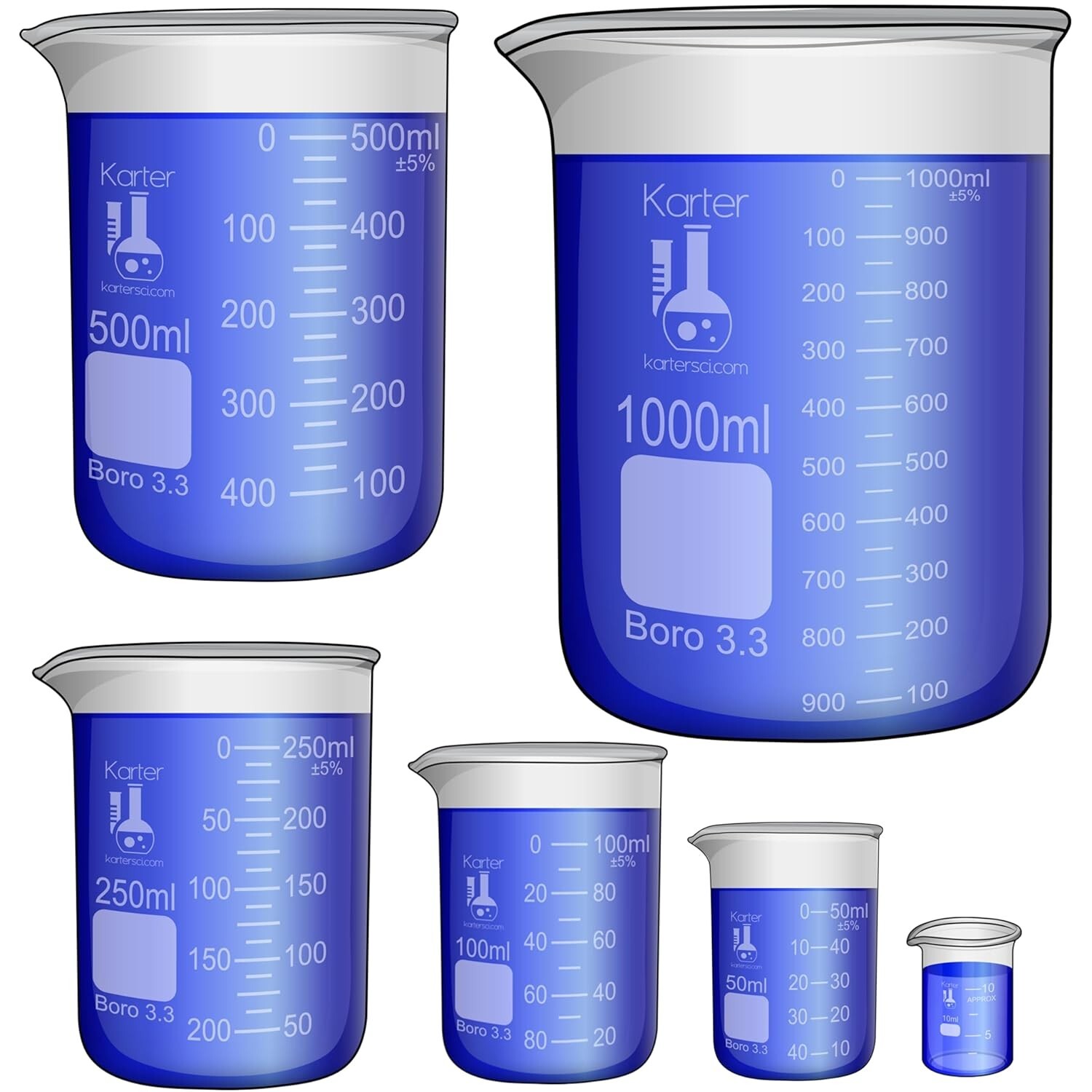 6 Pack Glass Lab Pyrex Beaker Set Measuring Cup 50/100/250/500/1000 ML