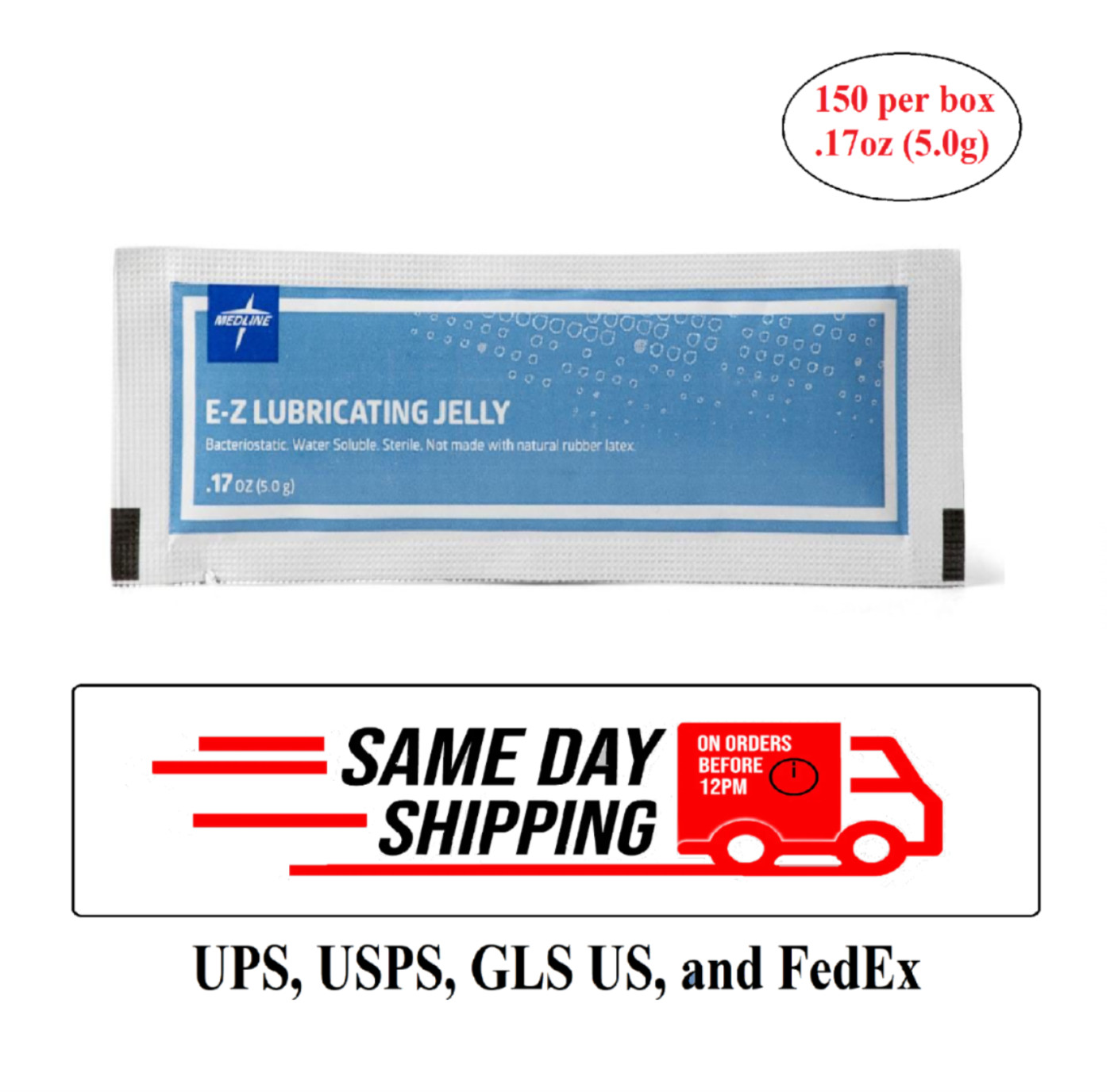 Medline Lubricating Jelly 5 Gram Individual Sterile Packets – Box of 150