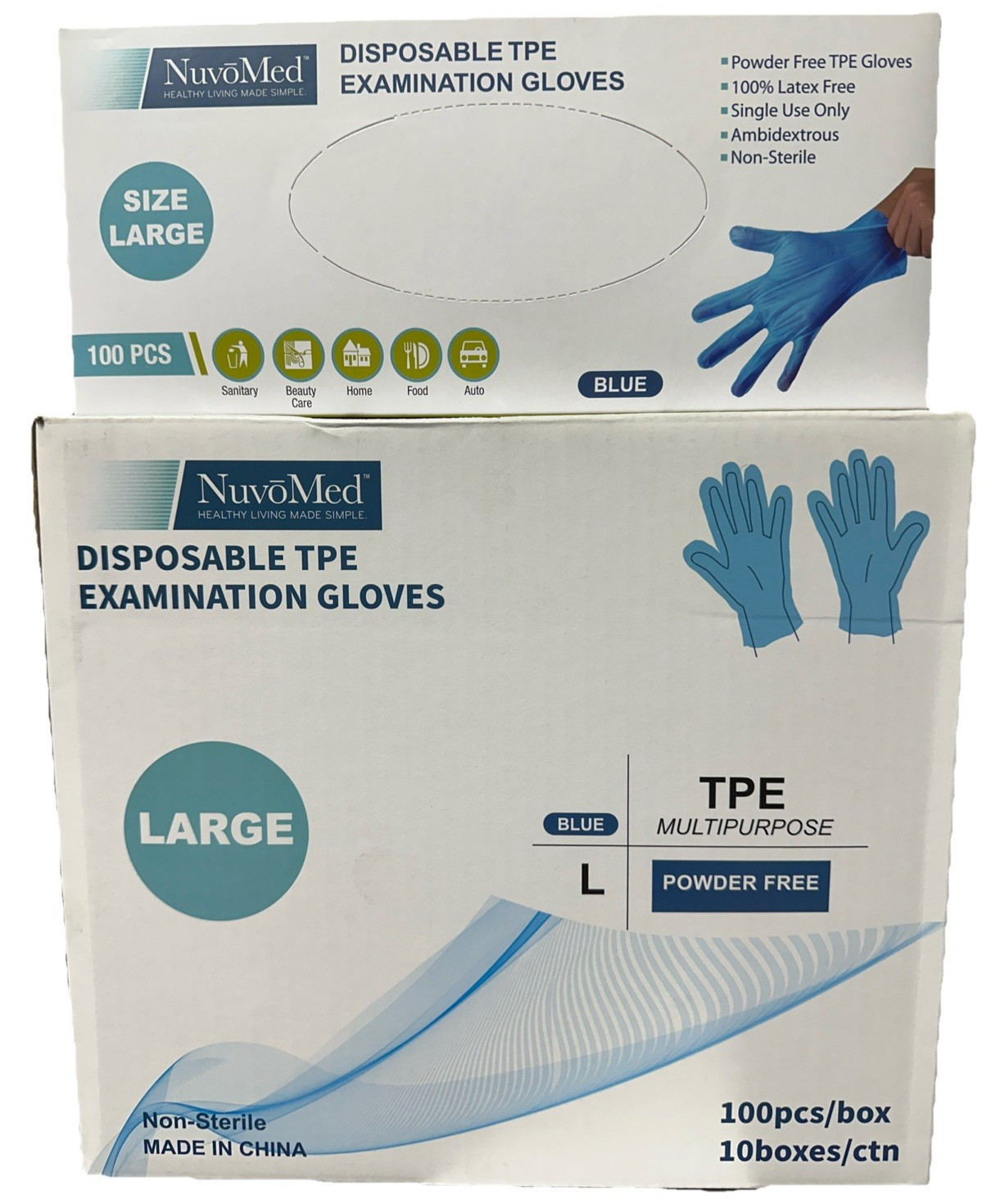 NuvoMed TPE Disposable Gloves 1000 pcs Blue Large Powder Free Food Prep Cleaning