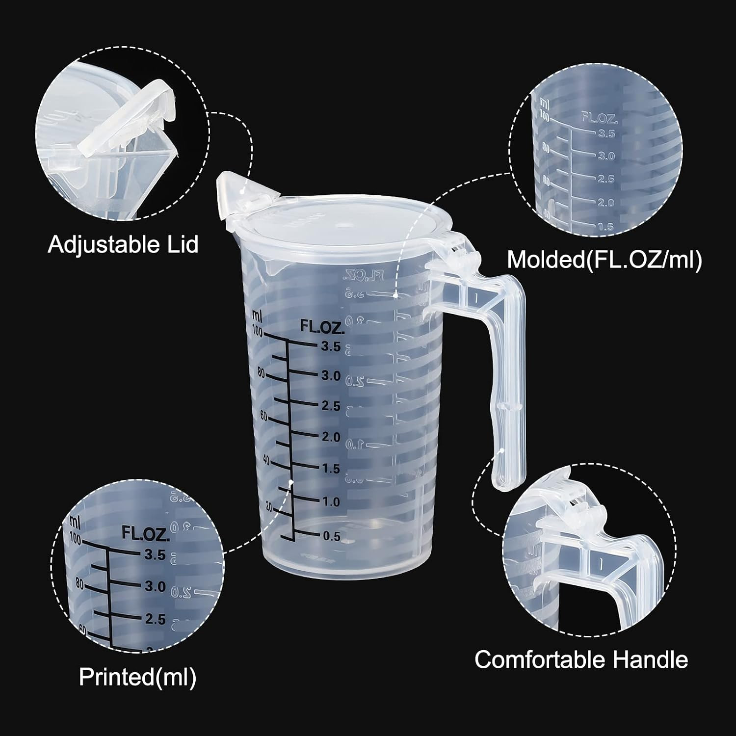 Generic Graduated Beaker, 100Ml PP Plastic Liquid Measuring Cup Double Sided Bla