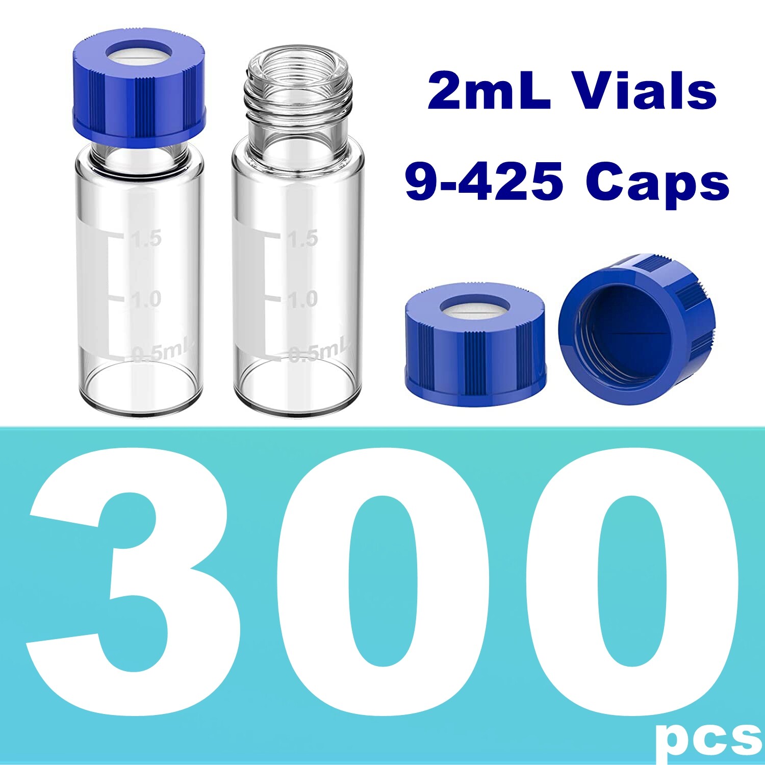 100/200/300x 2mL Clear Autosampler Vials 9mm HPLC Screw Caps Borosilicate Glass