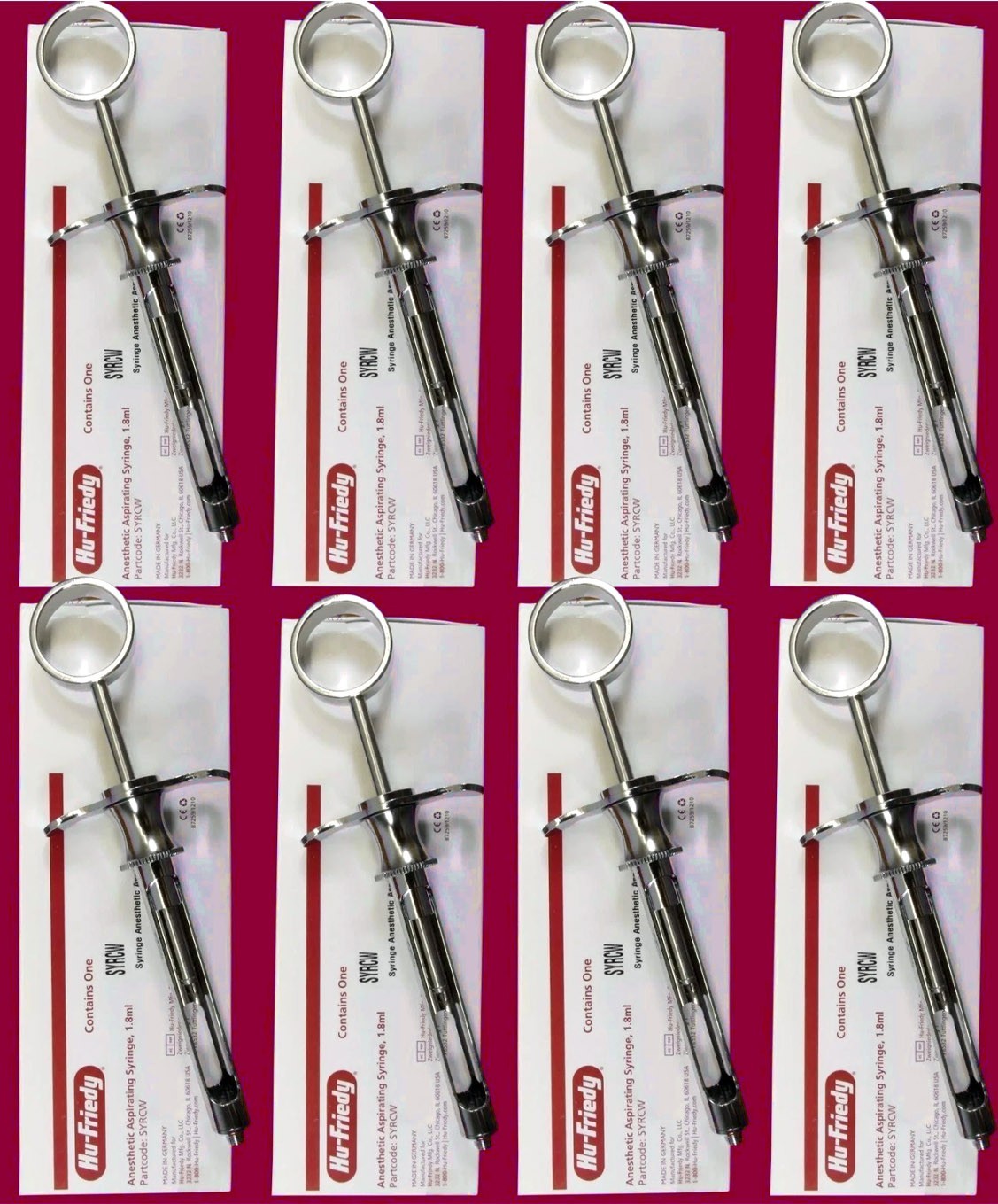 8Pcs Hu-Friedy CW Style Dental Anesthetic Aspirating 1.8ml Syringe SYRCW