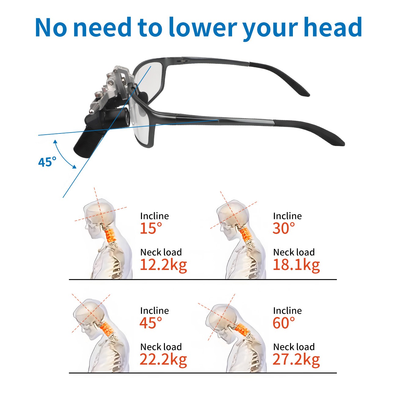 6.0X Dental Surgical Magnifiers 48° Ergo Loupes Pupil Distance Adjustable
