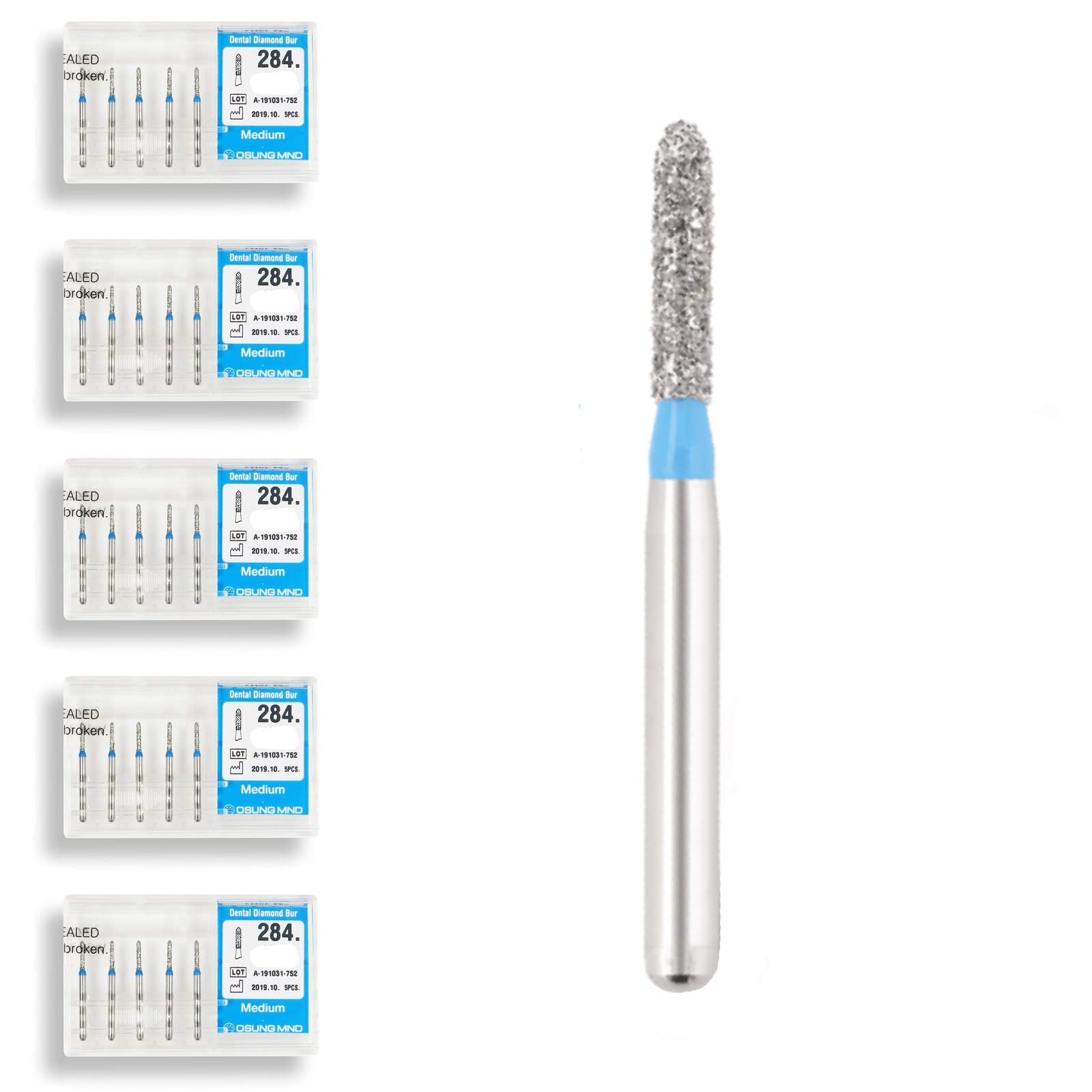 Torpedo, Cylindrical 1.2 mm Dia. Medium Grit Diamond Dental Bur 25 Pcs. 284.12M1