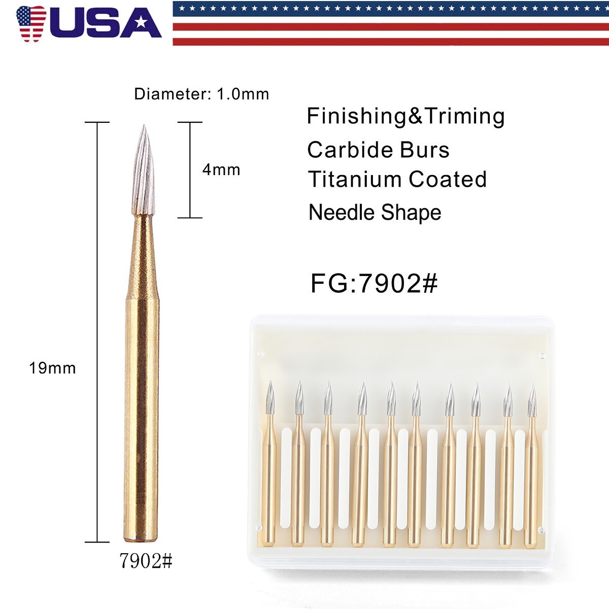 10pcs Dental Tungsten Carbide Burs FG 7902 for High Speed Handpiece Steel Drill