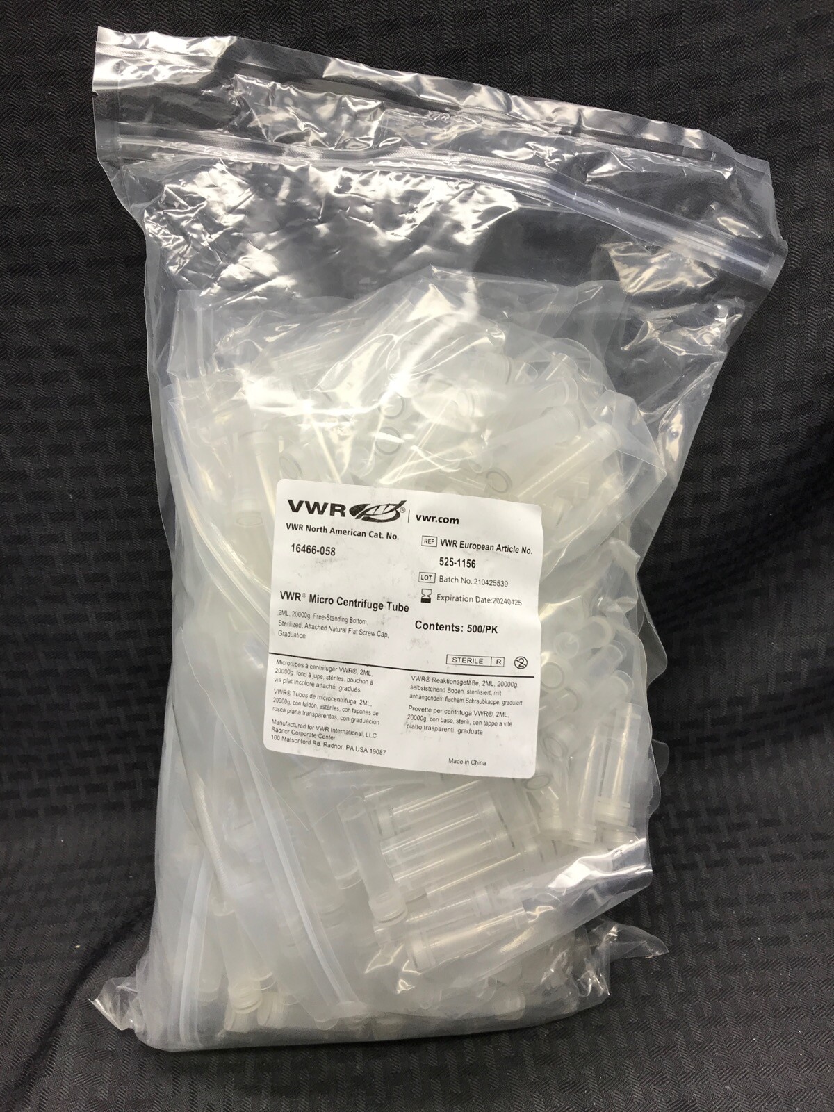 (500) VWR 2mL PP Free-Standing Micro Centrifuge Tubes w/Flat Screw Cap 16466-058