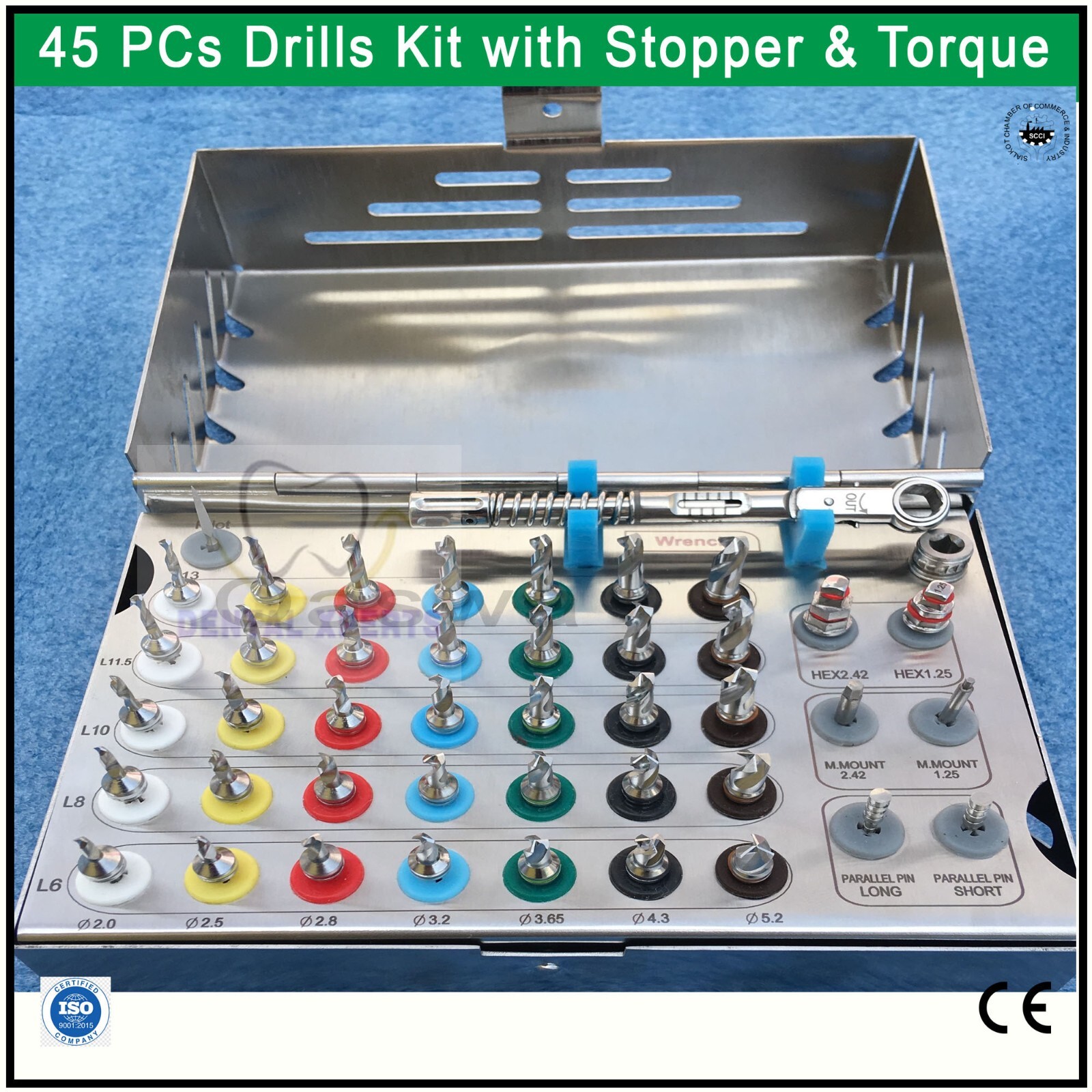 Implant Integral Stopper Drills 35 Pcs & 10 Drivers and Keys 45 Pcs Complete kit