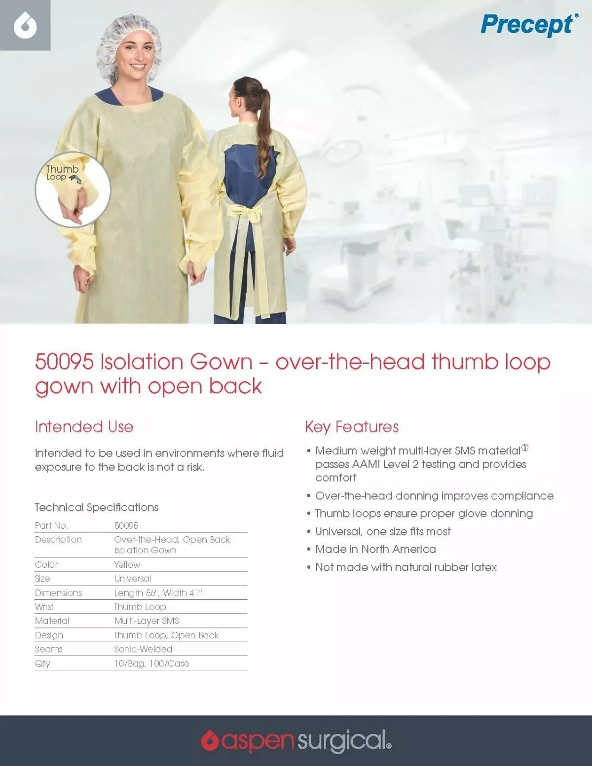 Precept Disposable SMS Protective Procedure Gown One Size Fits Most 10 per Bag