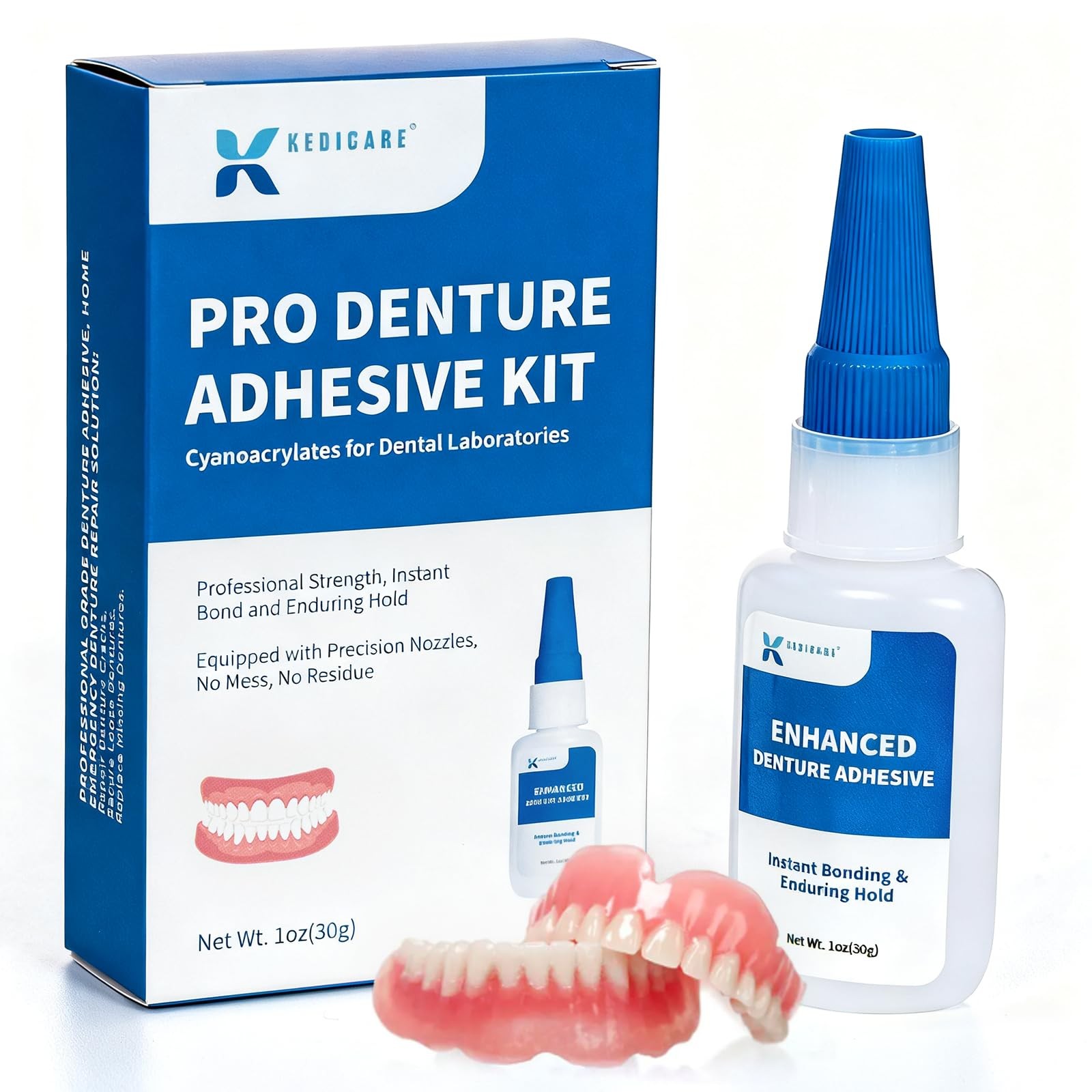 Dental Lab Denture Repair Adhesive Kit, 1oz Instant Bonding Clear