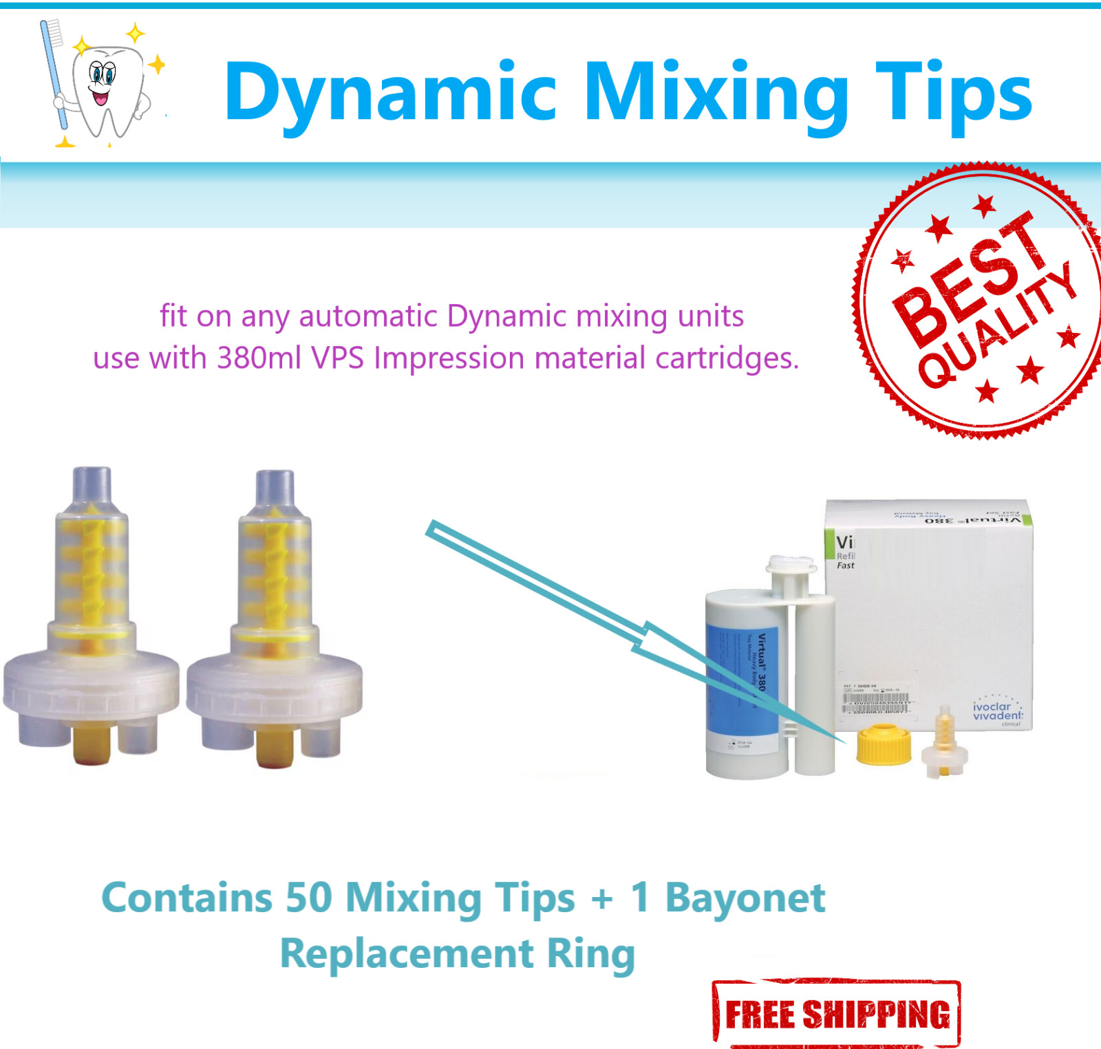 Dynamic Mixing Tips 380 mL Yellow 50/Pk Cinch 380 mL Cartridges Mixing Machine