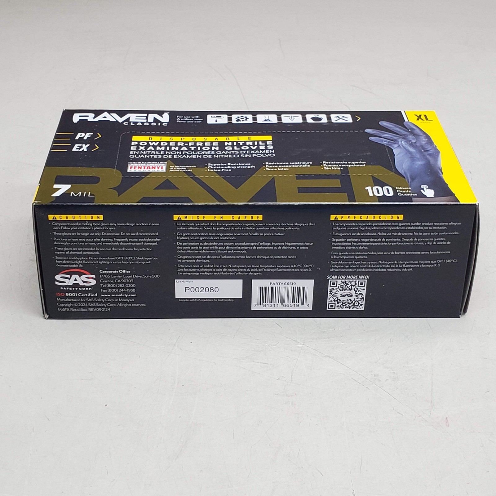 RAVEN (100 Gloves) Powder Free Nitrile Examination Gloves XL Black 66519 Disposa