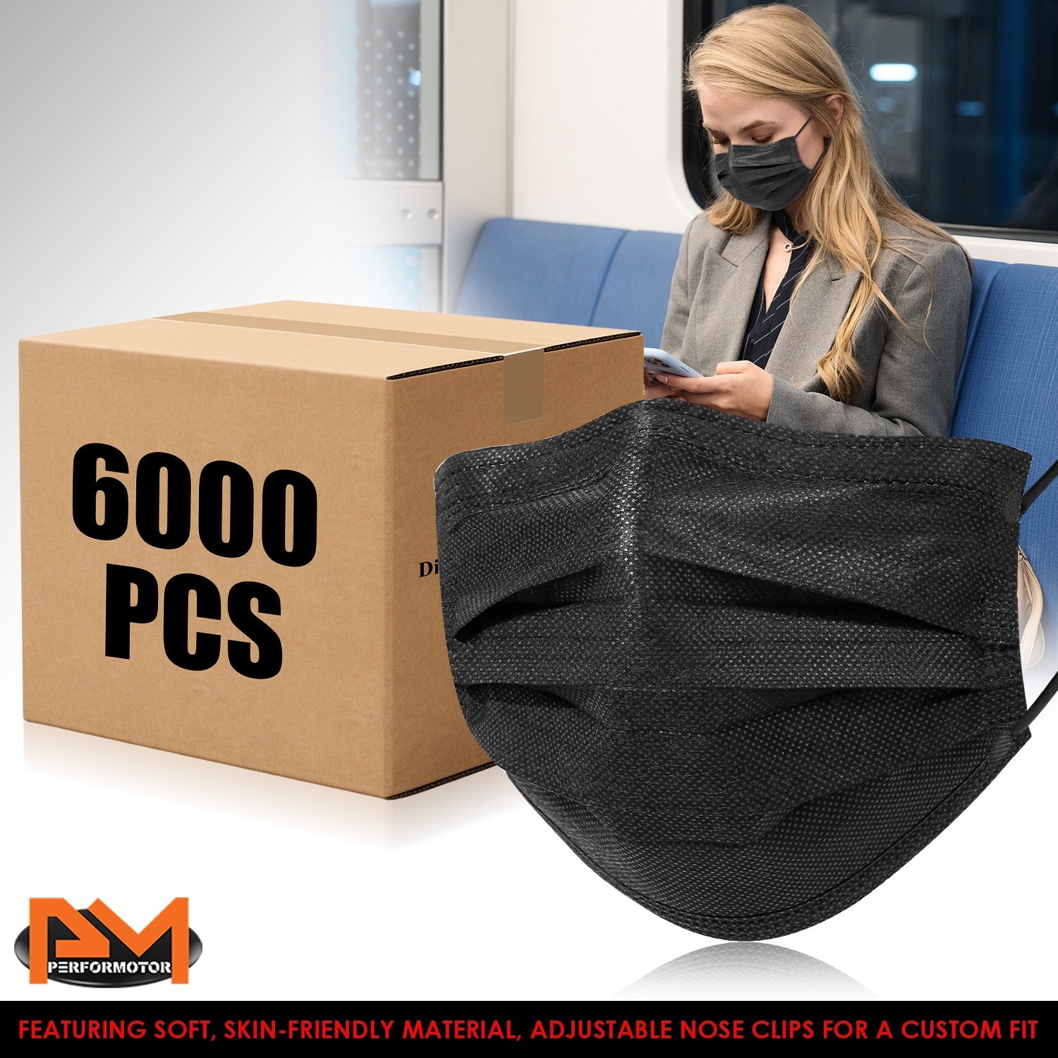 6000Pcs [Case of 60 Boxes] – Black 3-Ply Disposable Face Mask Protective Cover