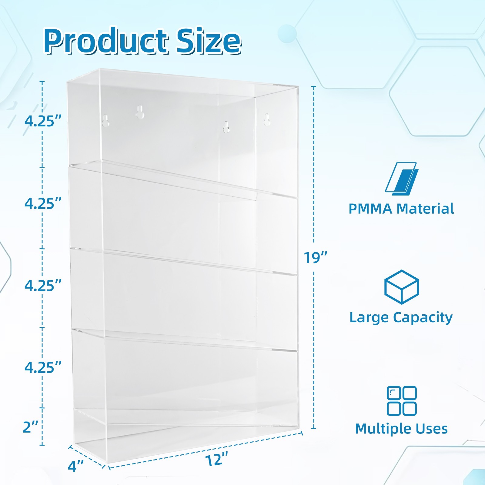 Serological Pipette Rack, 4 Compartment Lab Organizer, Acrylic, 12x4x19 Inches