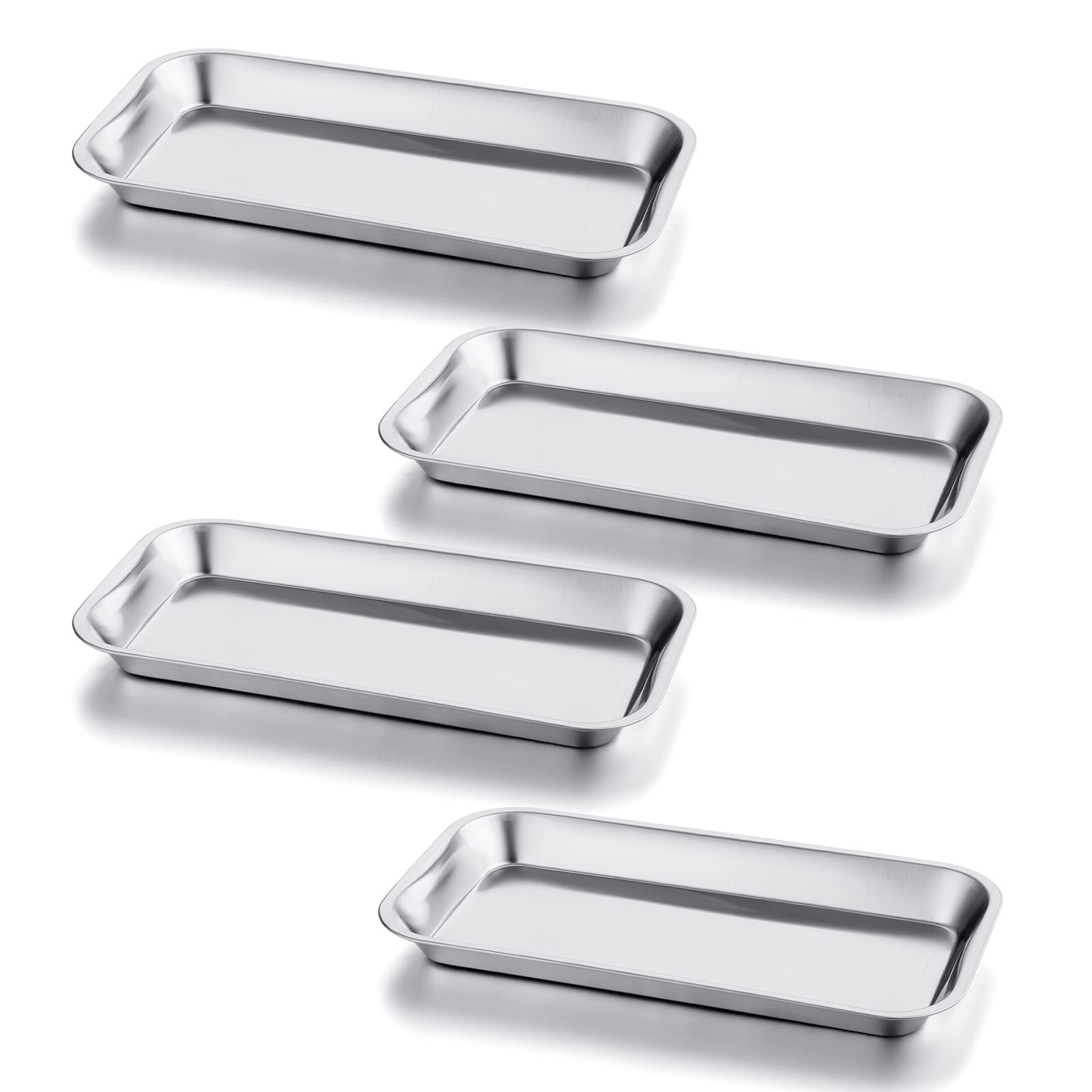 GETTON 4 Pack Small Surgical Tray, 201 Stainless Steel Tray with Silver