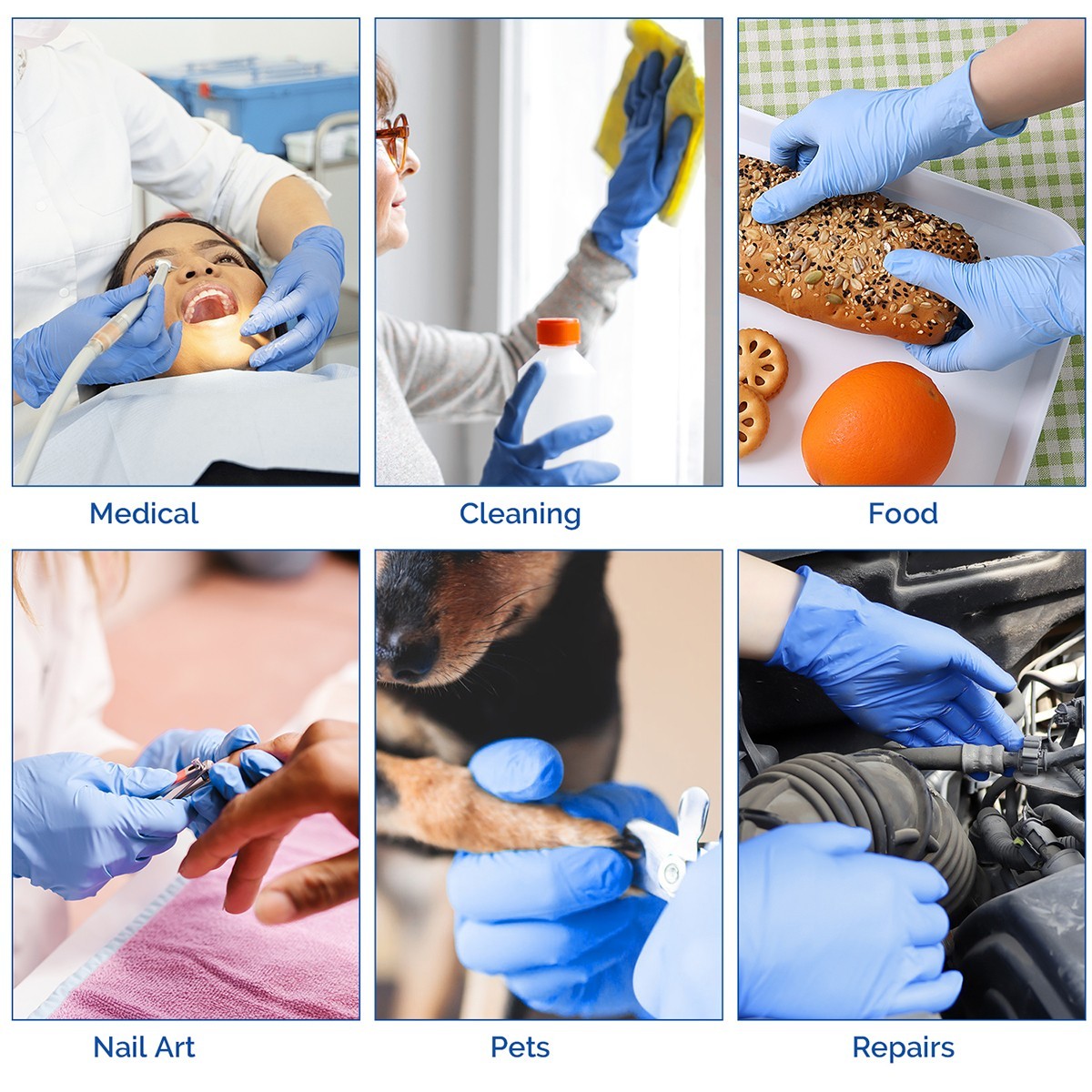 4 Mil Medical Grade Blue Nitrile Exam Latex Free Gloves S/M/L/XL Blue Gloves