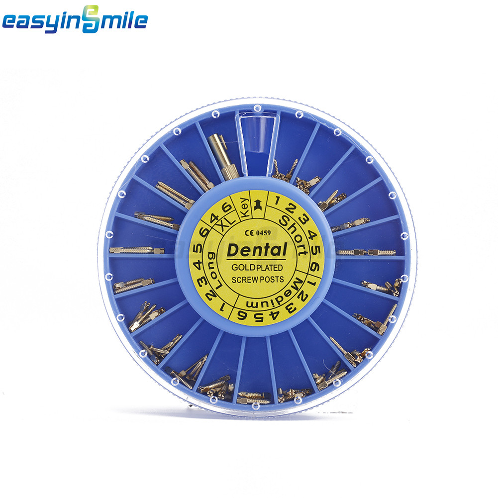 Dental Endodontic Conical Screw Post Kit Gold Plated Conical+Key 120Pcs EASYINSM