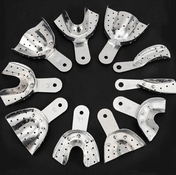 Dental Autoclavable Metal Aluminium Silver Impression Trays With/Without Holes