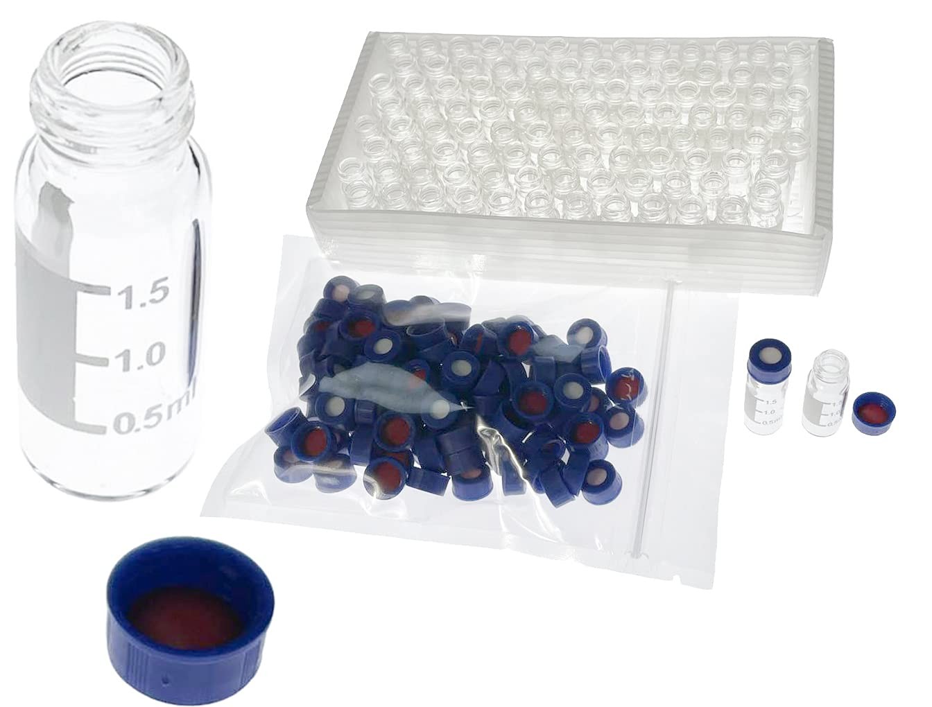 100 PCS 2ml HPLC Vials Lab Autosampler 9425 Clear Screw Cap PTFE/Silicone