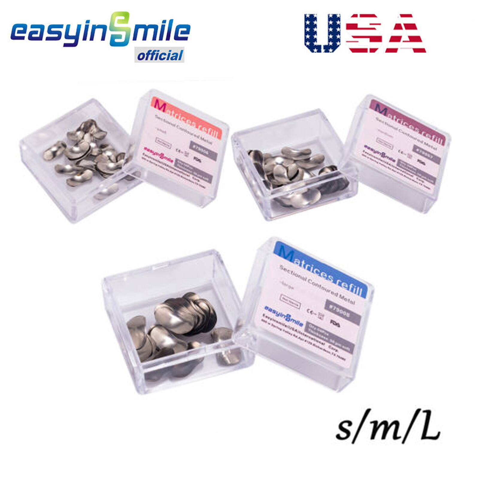 50Pcs Dental Matrix Sectional Contoured Metal Matrices Bands S/M/L EASYINSMILE