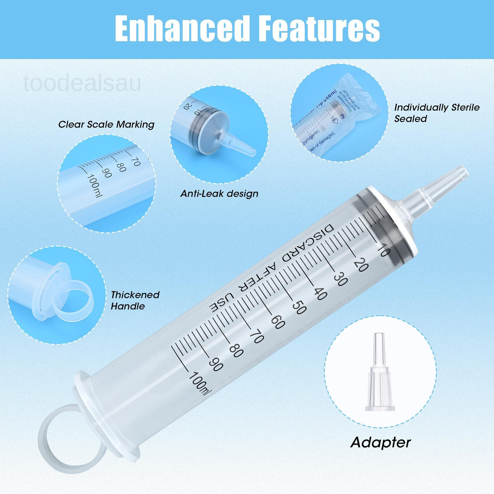 4 Pack 100mL Syringes, Large Plastic Syringe with Tip Adapter for clear