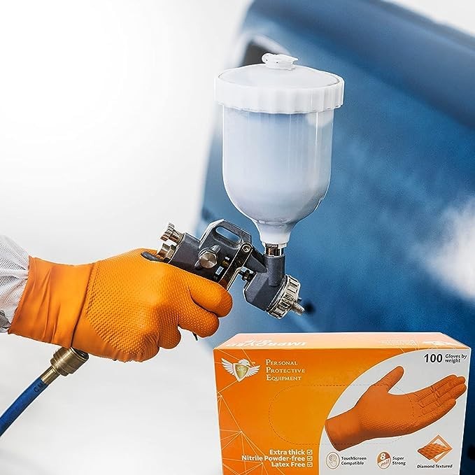 Orange Nitrile Gloves 100 Pcs Medium 8Mil Thick Powder-Free – Disposable Gear