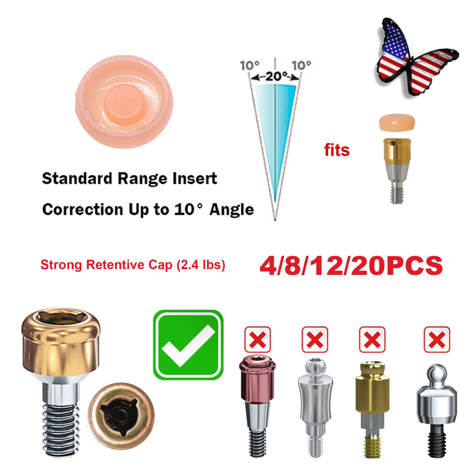 US Implant 2.4 lbs Overdenture Retention Caps Dental Locator Core Tool Universal