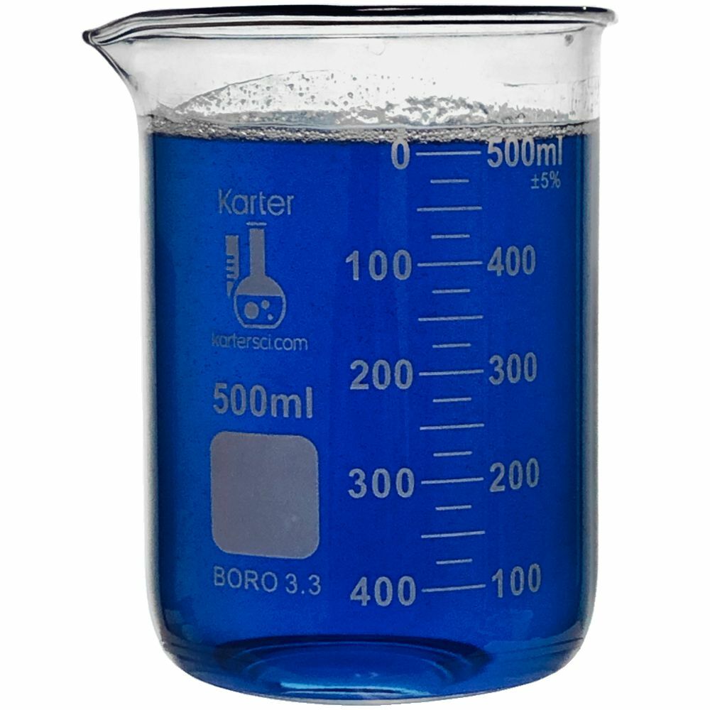 500ml Glass Beaker, Low Form, Graduated, Karter Scientific 213D11 (Case of 36)